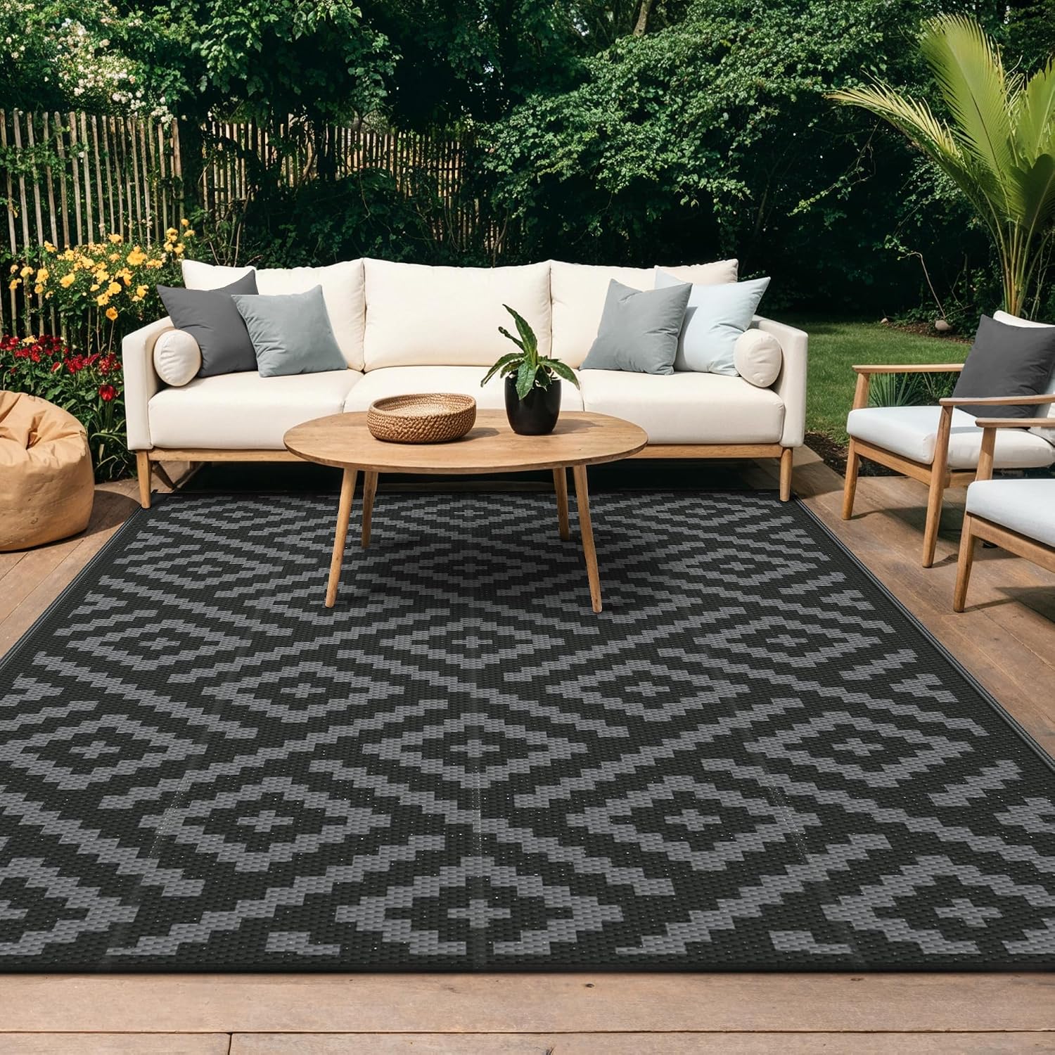 Detalle de GENIMO Outdoor Wendbarer Teppich 9x12 ft – wetterfest, UV-beständig und wasserdicht