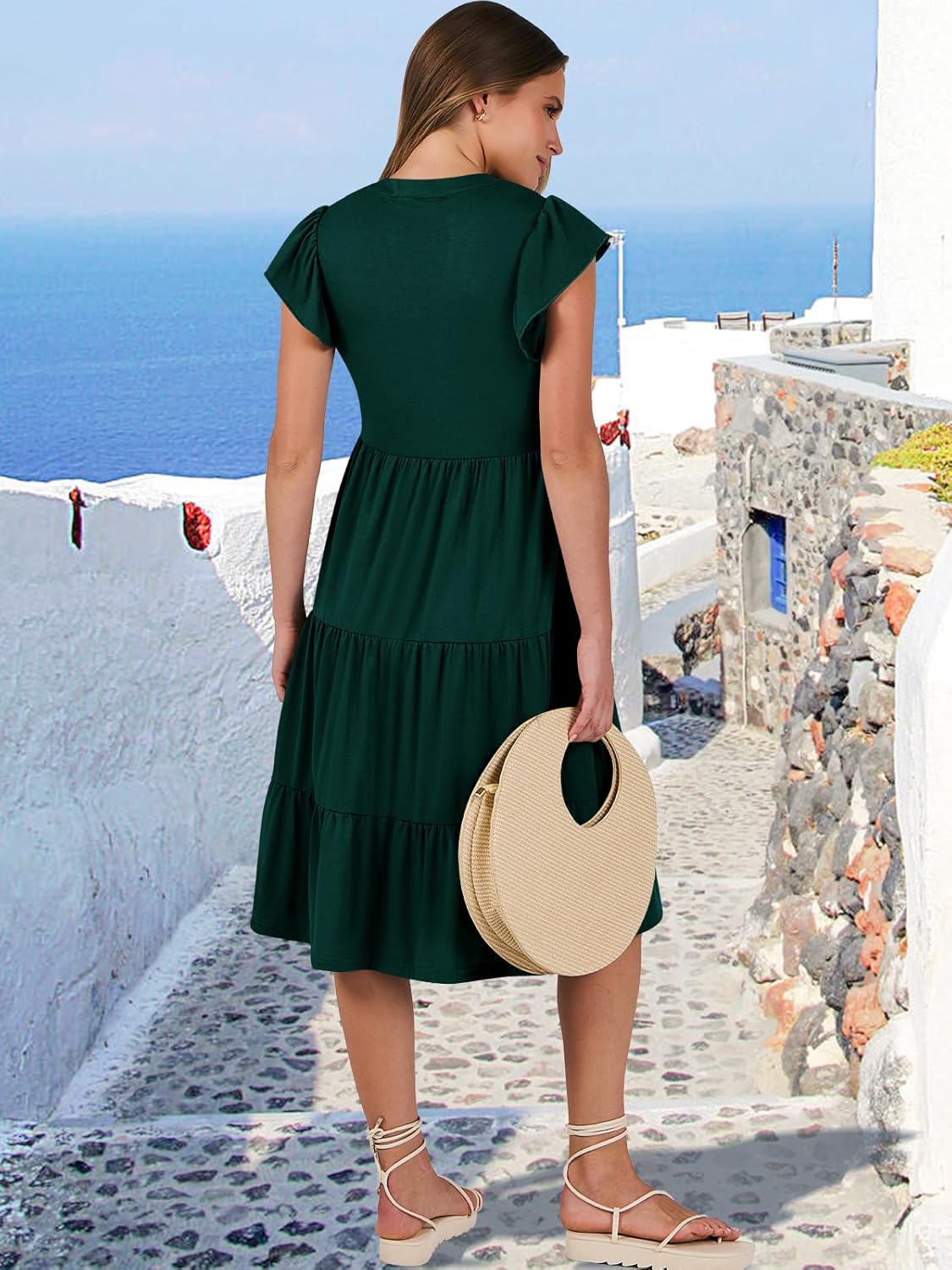 Thumbnail 5 de ANRABESS Womens Summer Dress: Ruffle Sleeve, V-Neck, Midi Boho Sundress