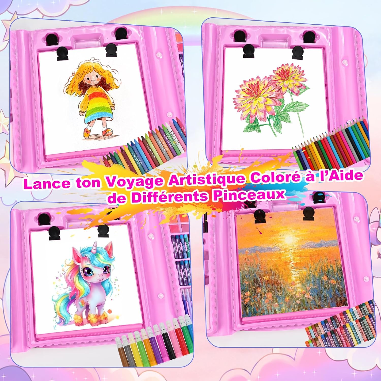 Detalle de GOLDGE Maletín de Pinturas para Niñas con Unicornio: 230+ Pcs para 3–9 Años