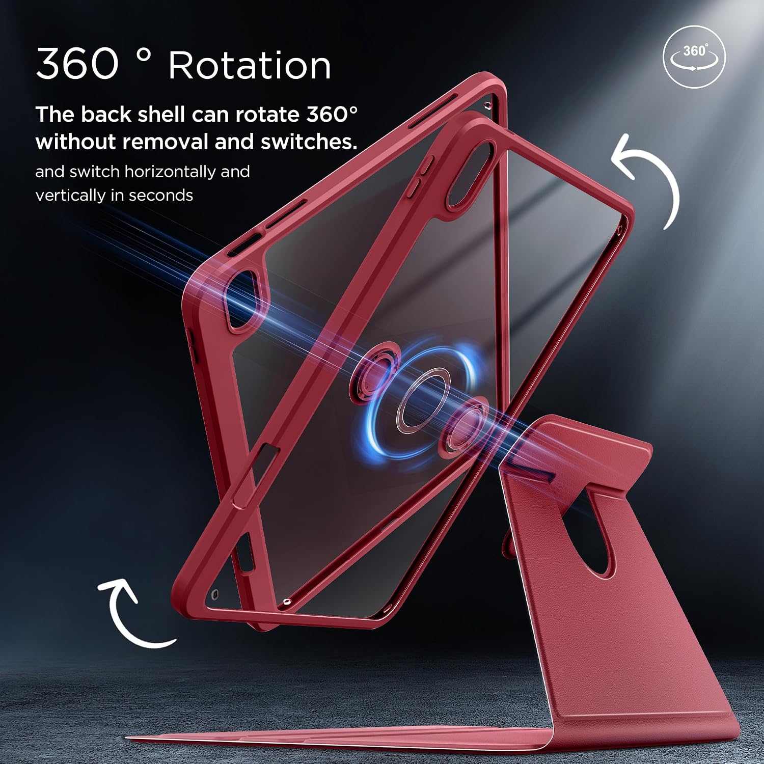 Detalle de CACOE 360 Rotating Case for iPad (A16) 11th/10th Generation with Pencil Holder – Wine Red