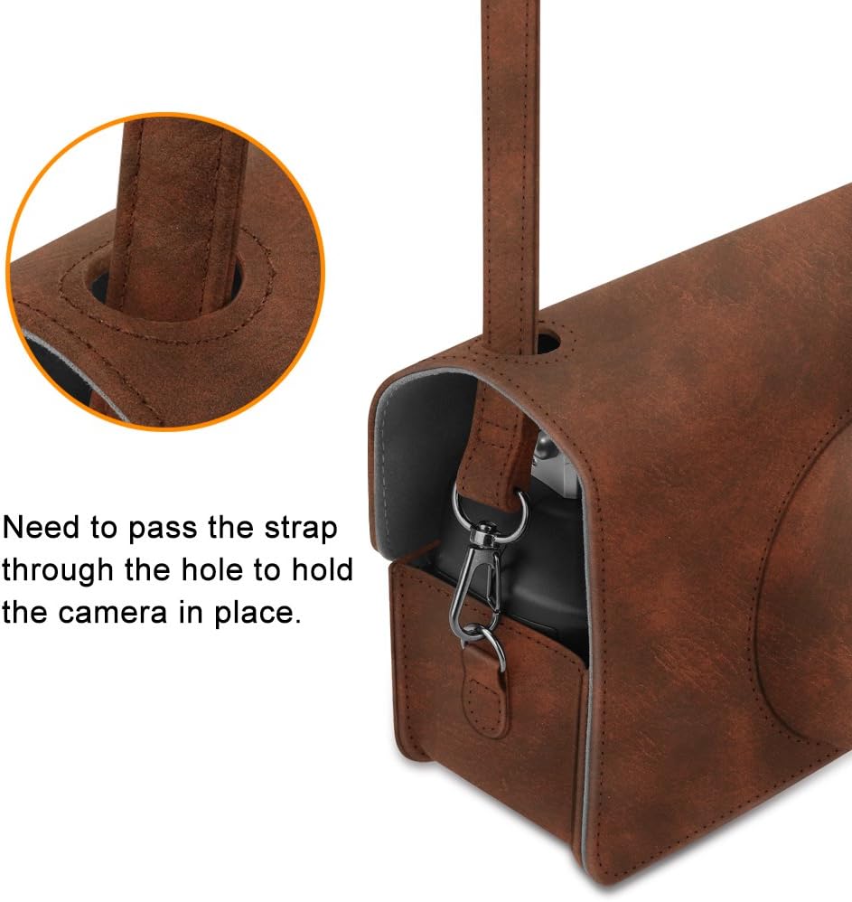 Detalle de Fintie Schutzhülle für Fujifilm instax Wide 300 – Premium Tasche mit abnehmbarem Riemen, Braun