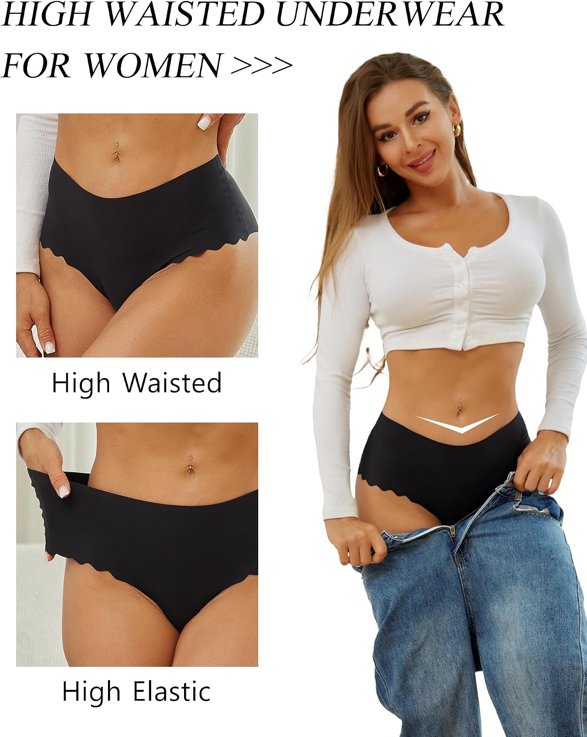 Thumbnail 4 de High-Waisted Seamless Cheeky Underwear for Women, 6-Pack with Cotton Crotch