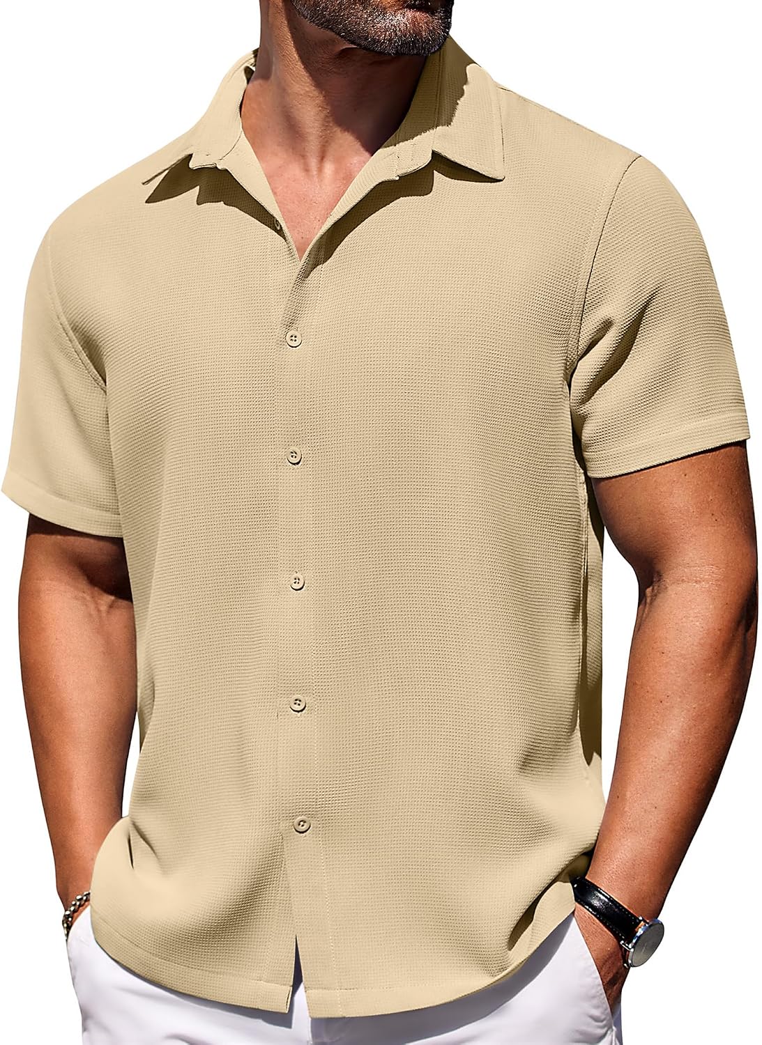Thumbnail 6 de COOFANDY Men's Short Sleeve Waffle Shirt Regular Fit – Casual Summer Beach Shirt