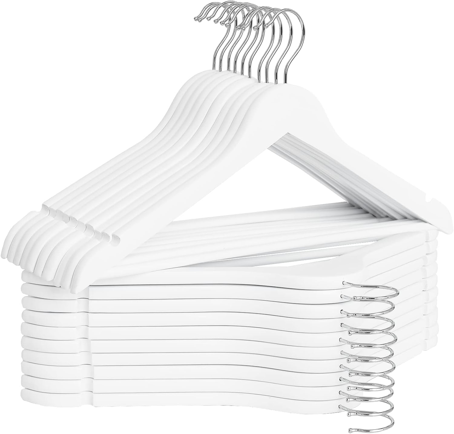 Detalle de StorageWorks Wooden Hangers, White 20-Pack with Anti-Slip Grooves