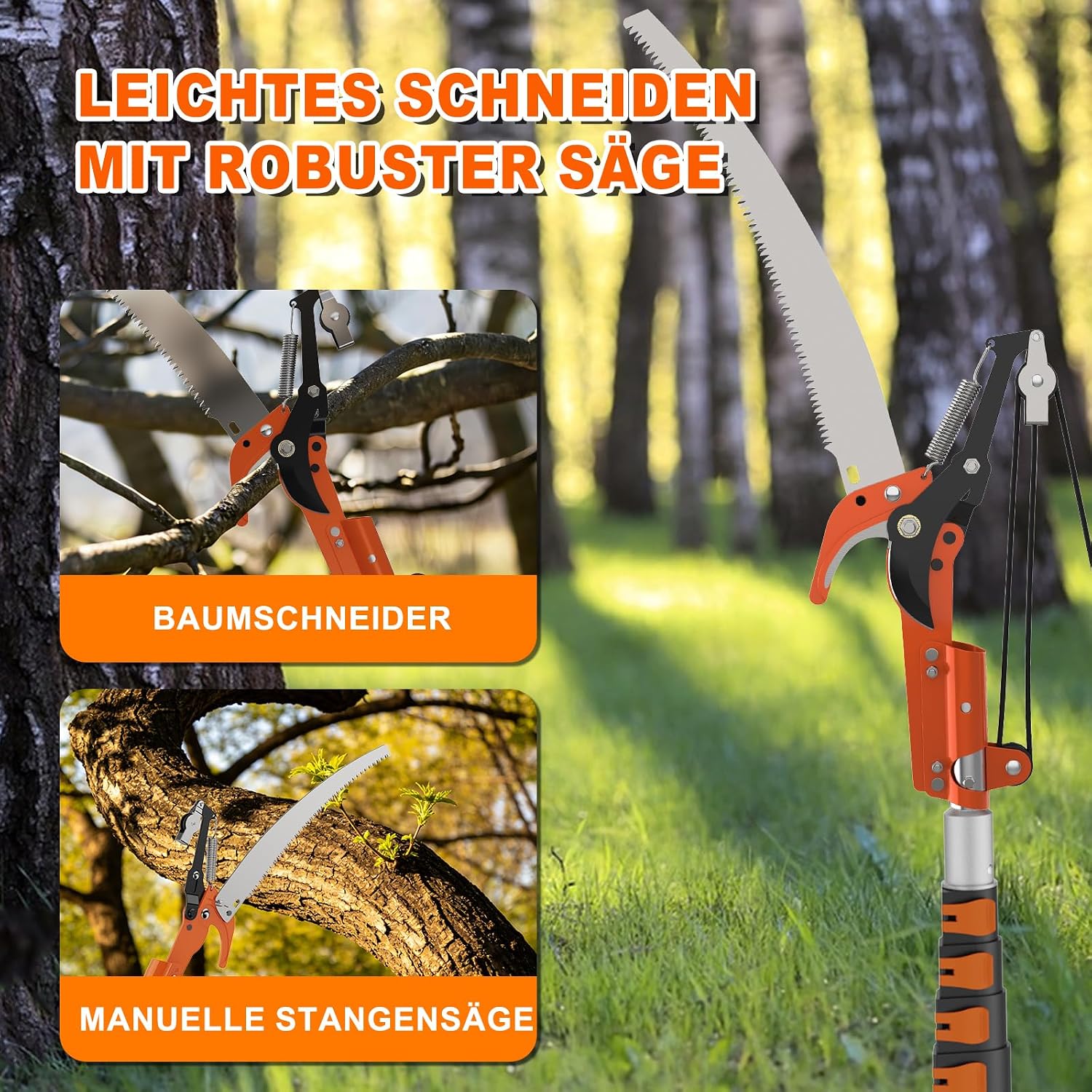 Detalle de SISUPASSIE 6m Hochentaster mit Teleskopstiel – 2-in-1 Baumschere für Hof und Garten