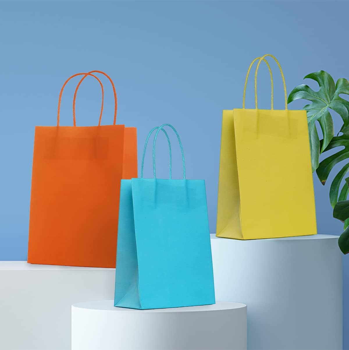 Detalle de NADSSJL Geschenktüten – 12 robuste Kraftpapier-Tüten mit Henkel, 15 x 8 x 21 cm