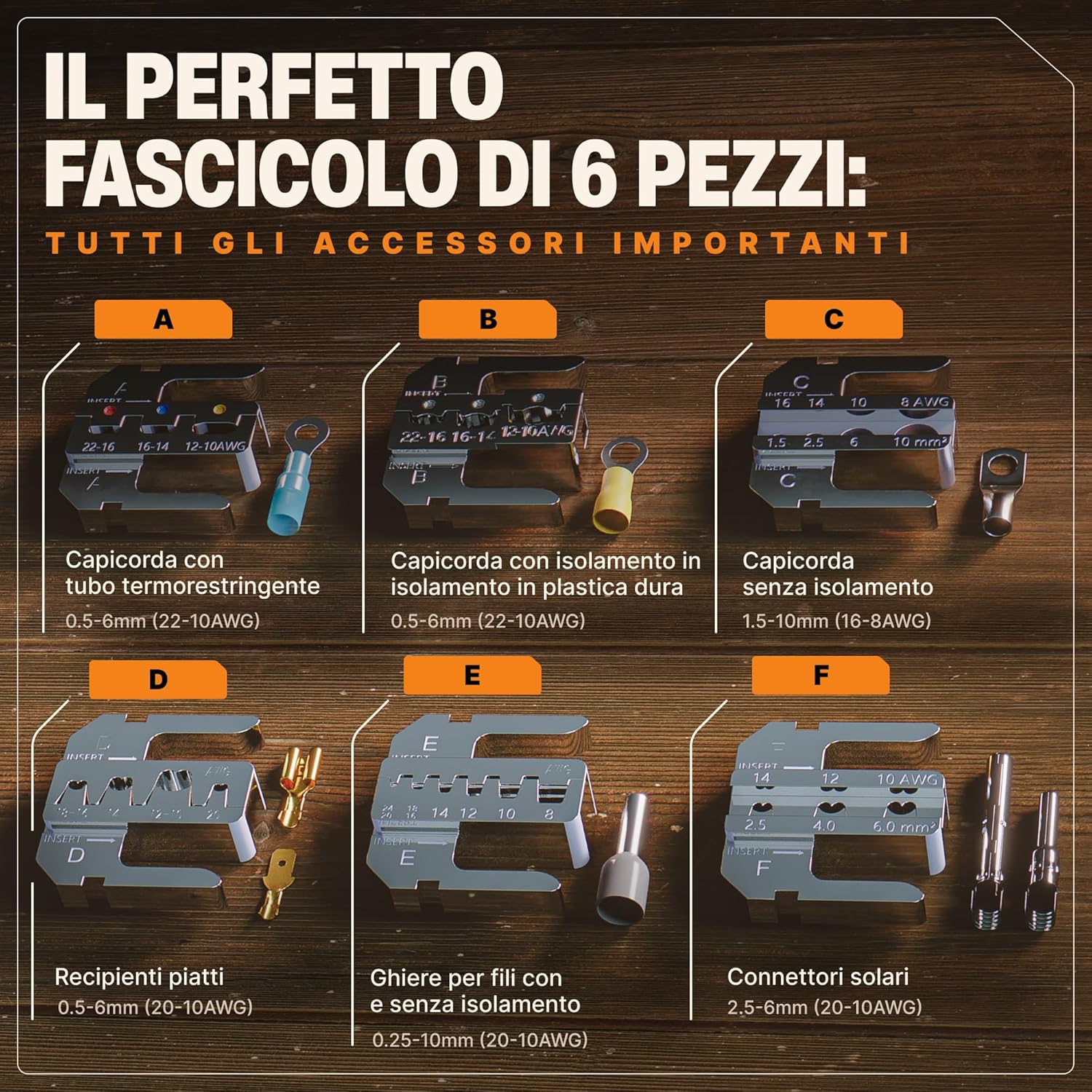 Thumbnail 4 de BAURIX Set di Pinza Crimpatrice con 6 Ganasce Intercambiabili – Kit professionale per crimpare capicorda, Faston e punterie