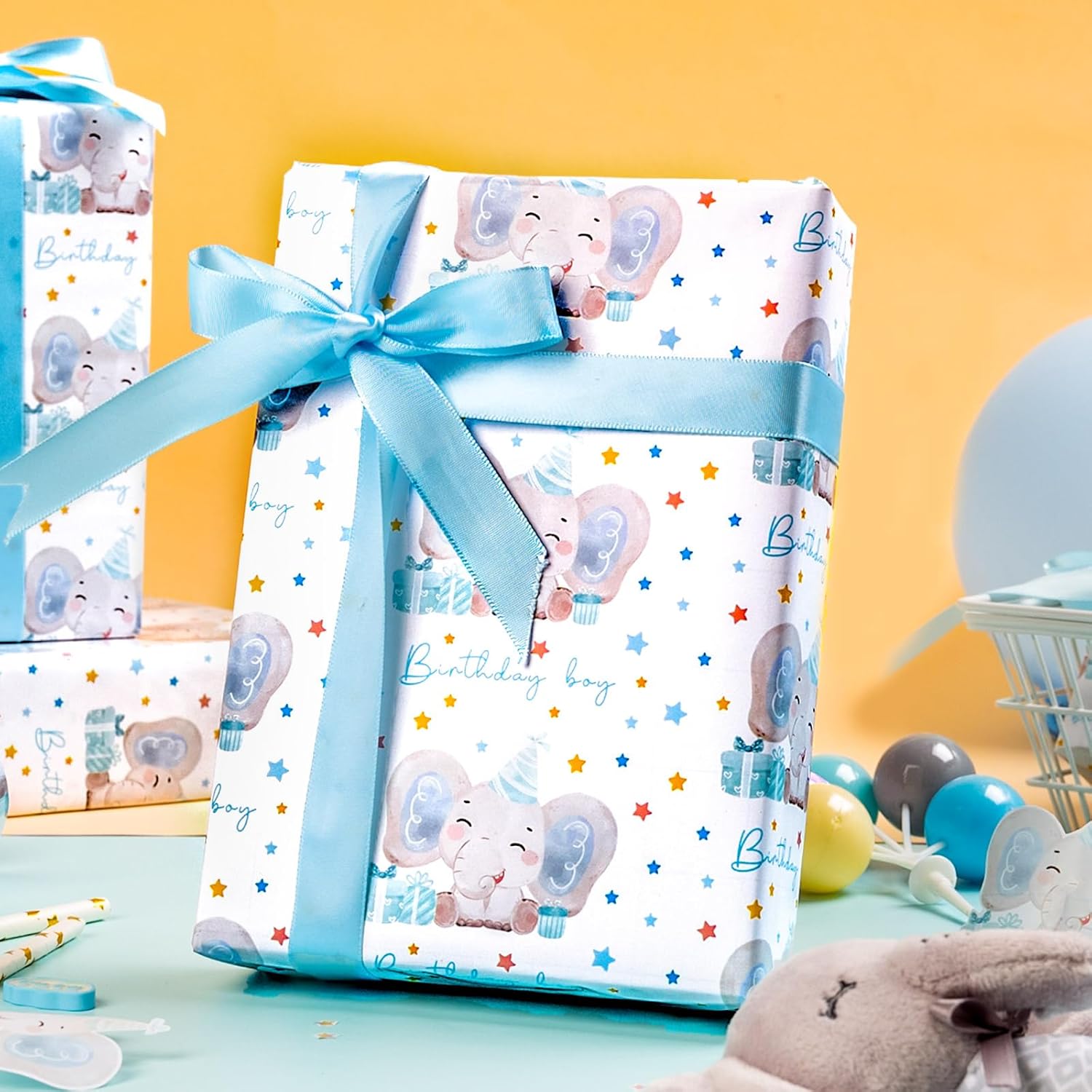 Thumbnail 4 de Wikadlik Geschenkpapierrolle „Baby Boy Blue Elephant Star“ – 43 cm x 10 m