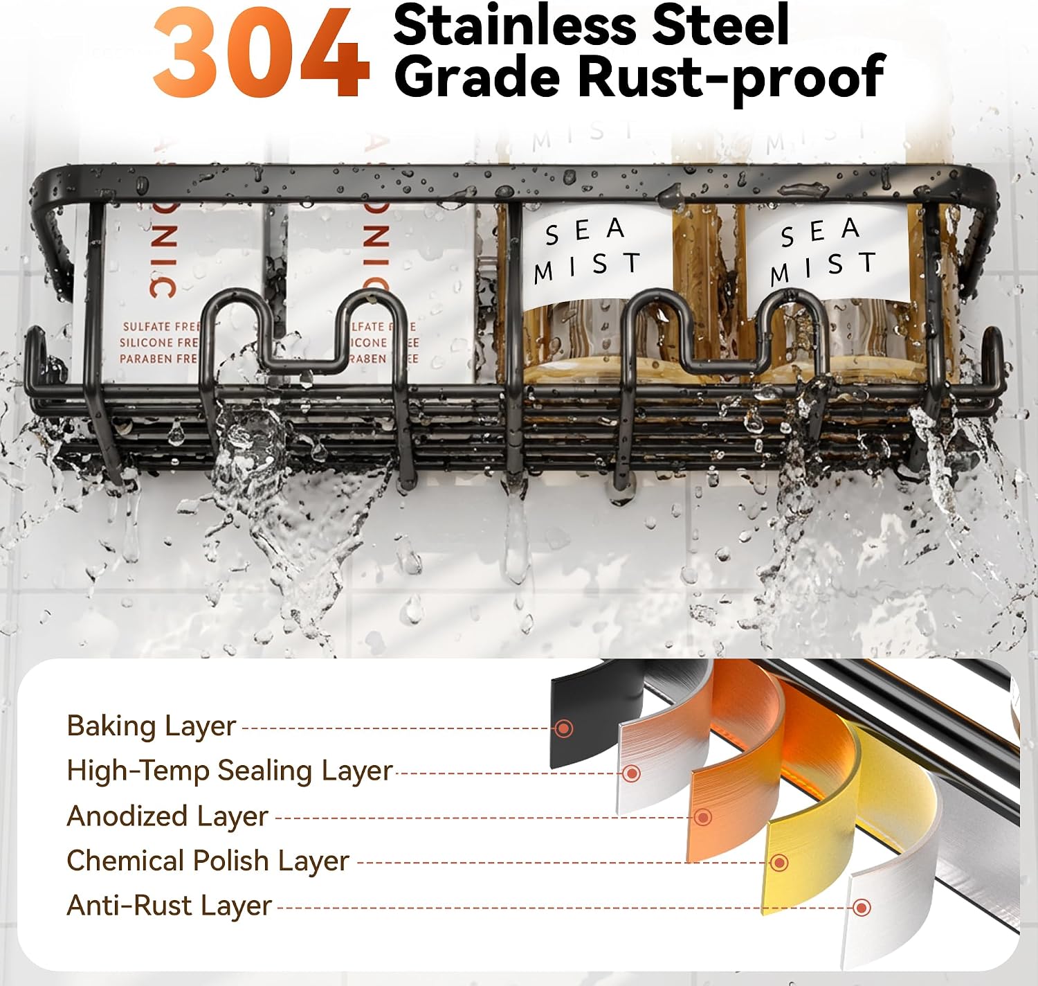 Thumbnail 4 de YASONIC Shower Caddy Adhesive (2 Pack) – Large Capacity, Rustproof No-Drill Shower Storage