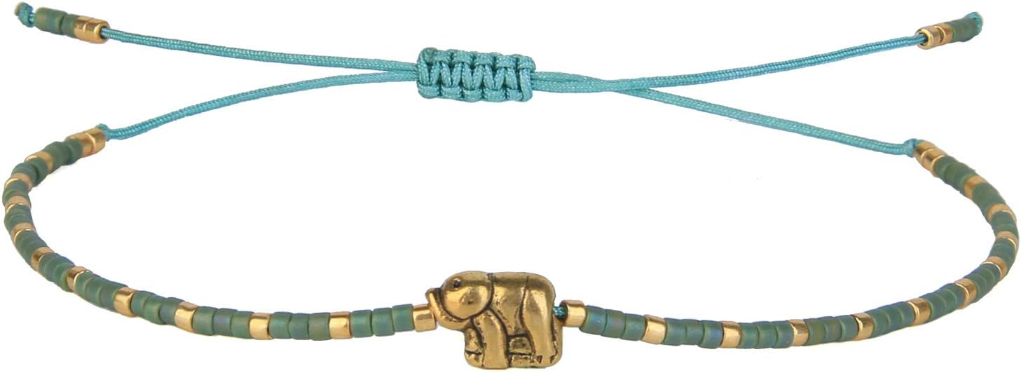 Detalle de KELITCH Glücklich Gold Elefant Strang Armbänder – Handgefertigter Boho Schmuck für Damen