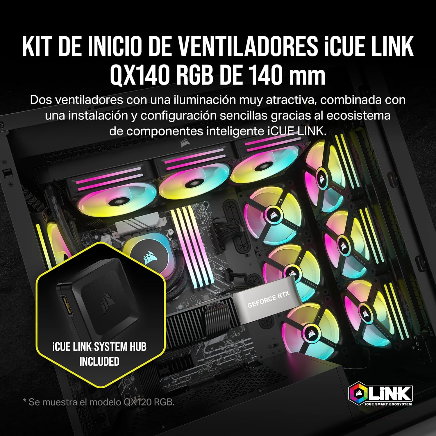 Thumbnail 1 de Corsair iCUE Link QX140 RGB Ventiladores 140mm, Pack de Inicio🌀