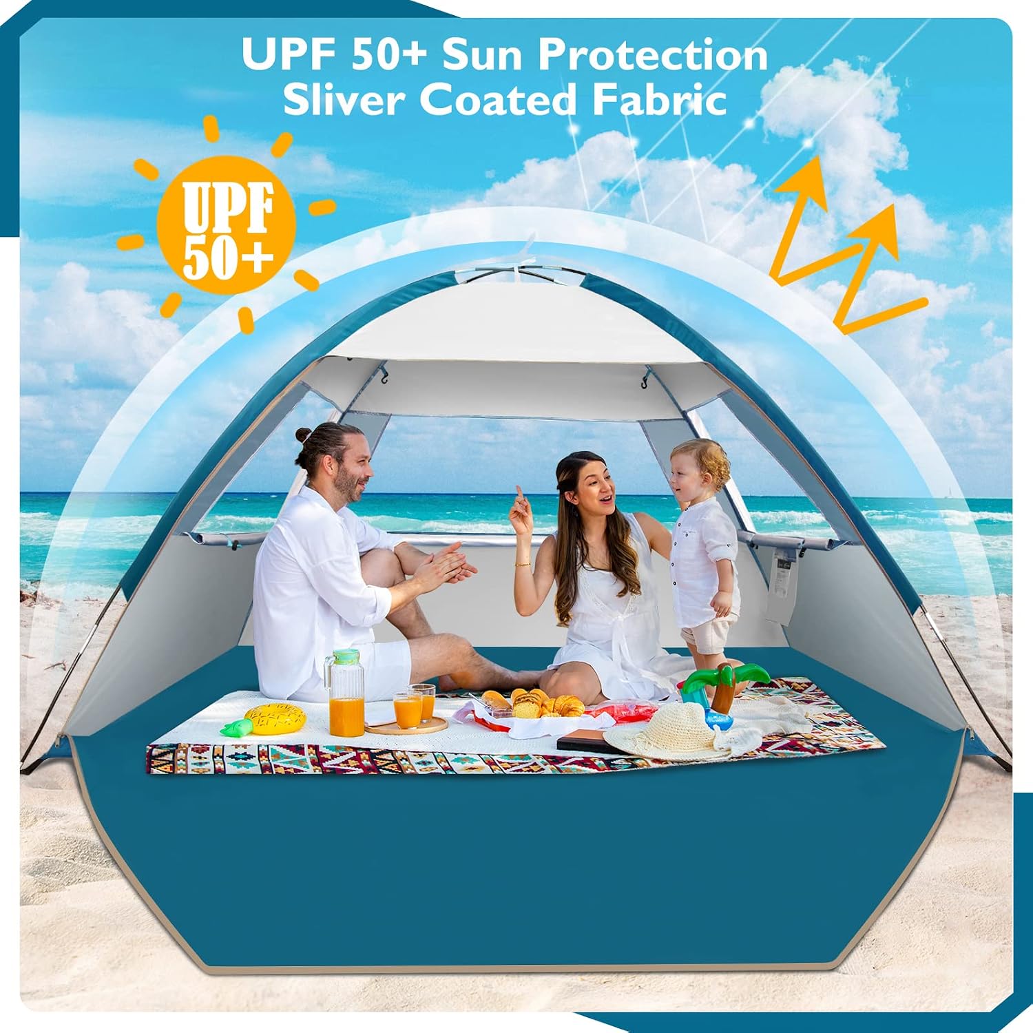 Thumbnail 3 de COMMOUDS strandtent voor 3-4 personen, UPF 50+, zilverkleurig