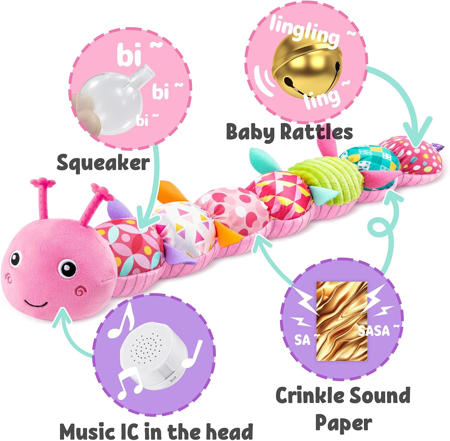 Thumbnail 2 de LightDESIRE Baby Toys Musical Caterpillar — Plush Sensory Cat Caterpillar for Tummy Time