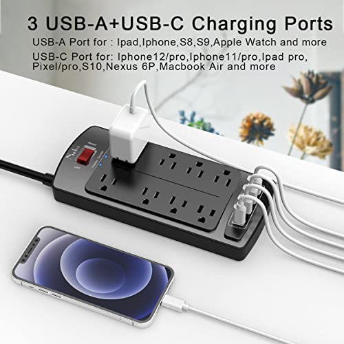 Detalle 2 de Nuetsa Surge Protector Power Strip with 8 Outlets, 4 USB Ports, and 6 ft Cord