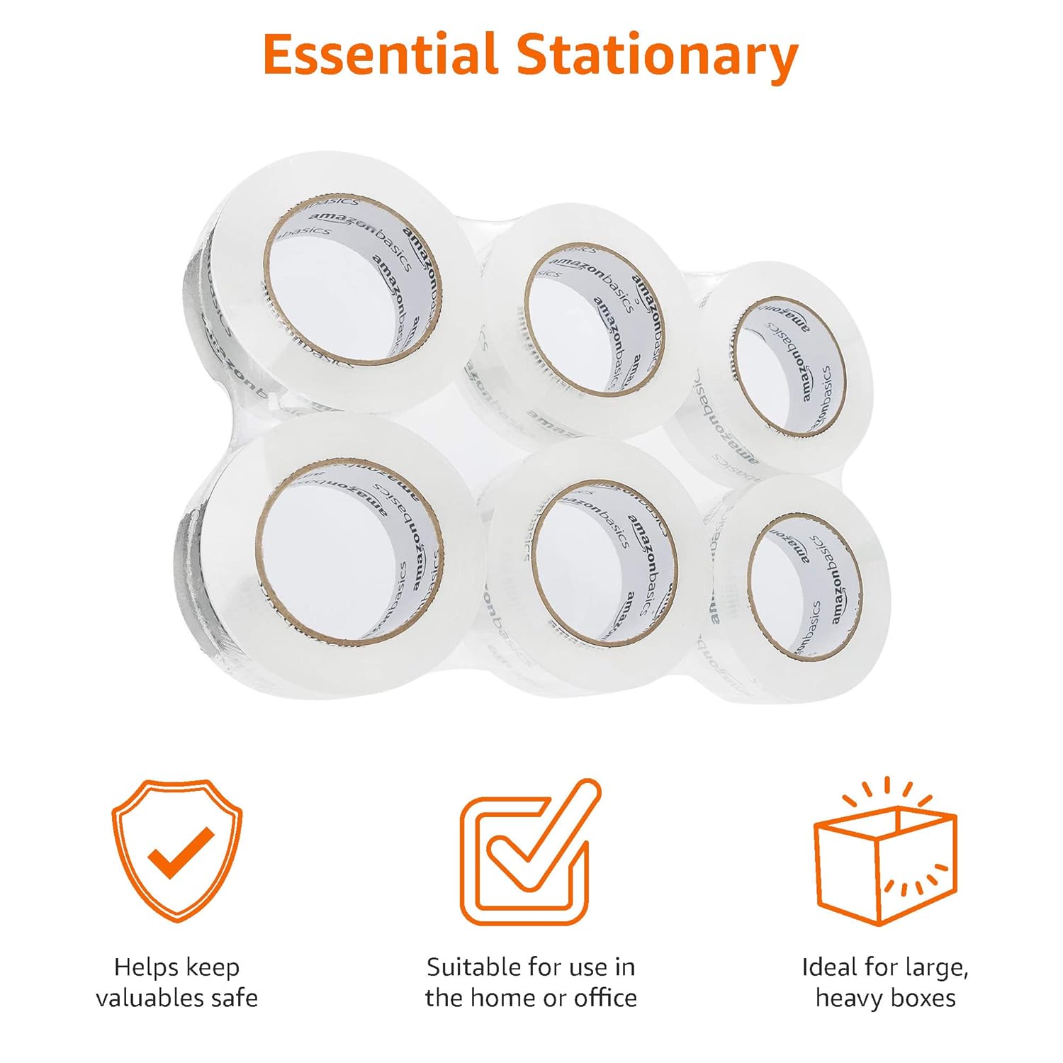 Detalle de Amazon Basics Moving and Storage Packing Tape (6-Pack) – 4.7 cm x 99.6 m, Crystal Clear