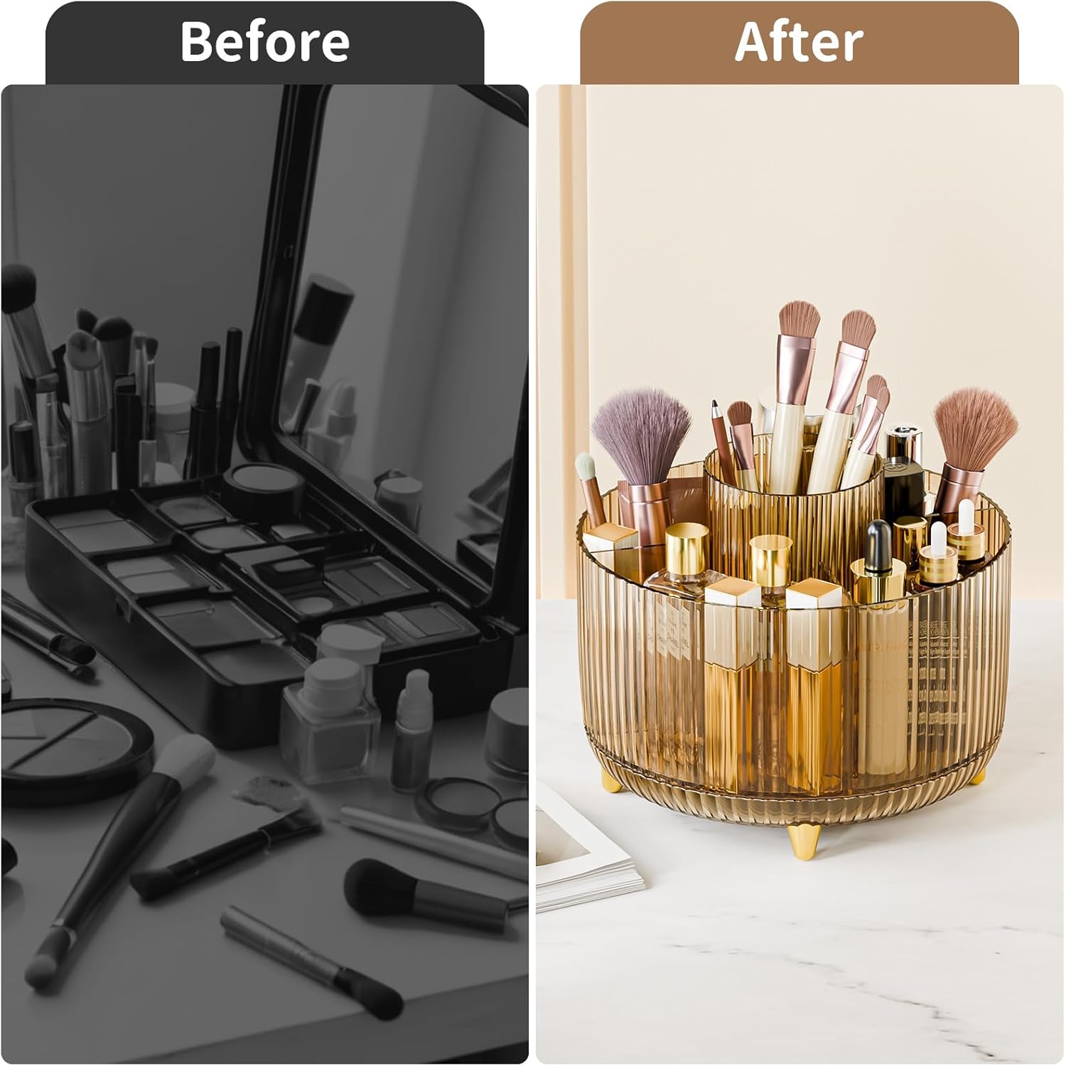 Thumbnail 6 de fanado 360° drehbarer Make-up-Organizer mit 5 Fächern (klarer Bernstein)