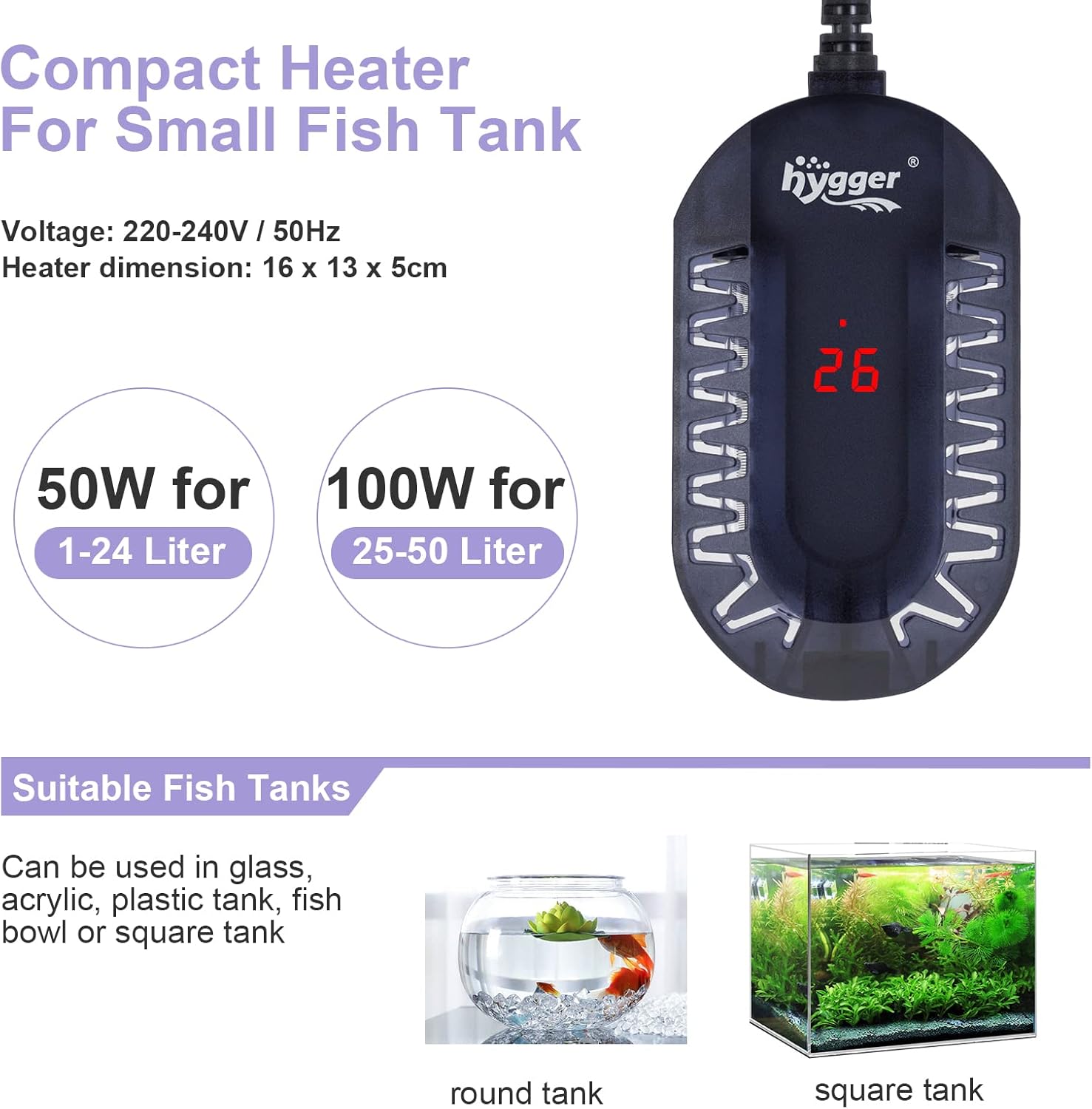 Thumbnail 2 de hygger Aquarium Heizung 50 W mit externem Controller und Thermometer (für 1–25 l)