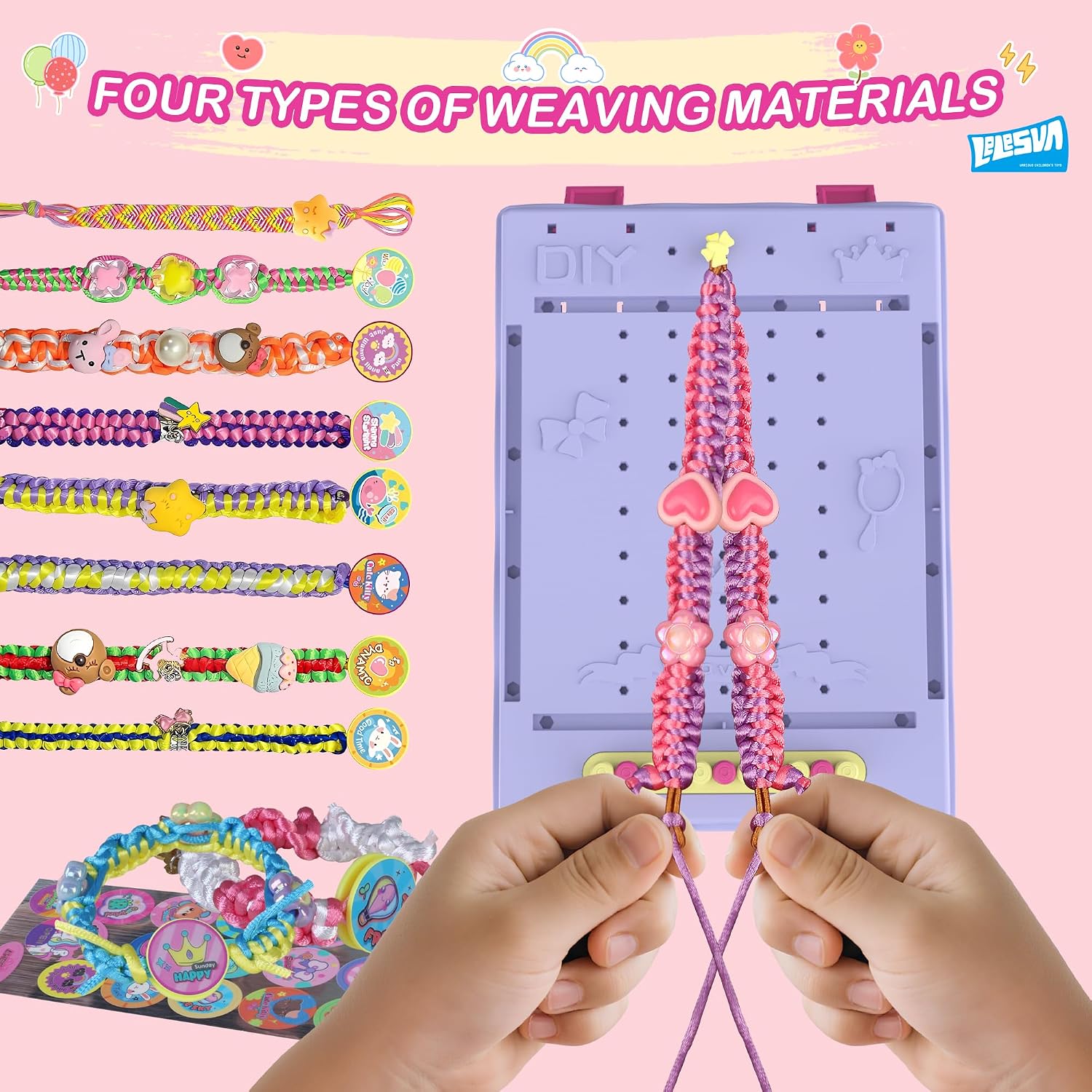 Detalle 2 de Kit 3 in 1 da 400 pezzi con telaio per tessitura: braccialetti dell’amicizia e scatola portaoggetti