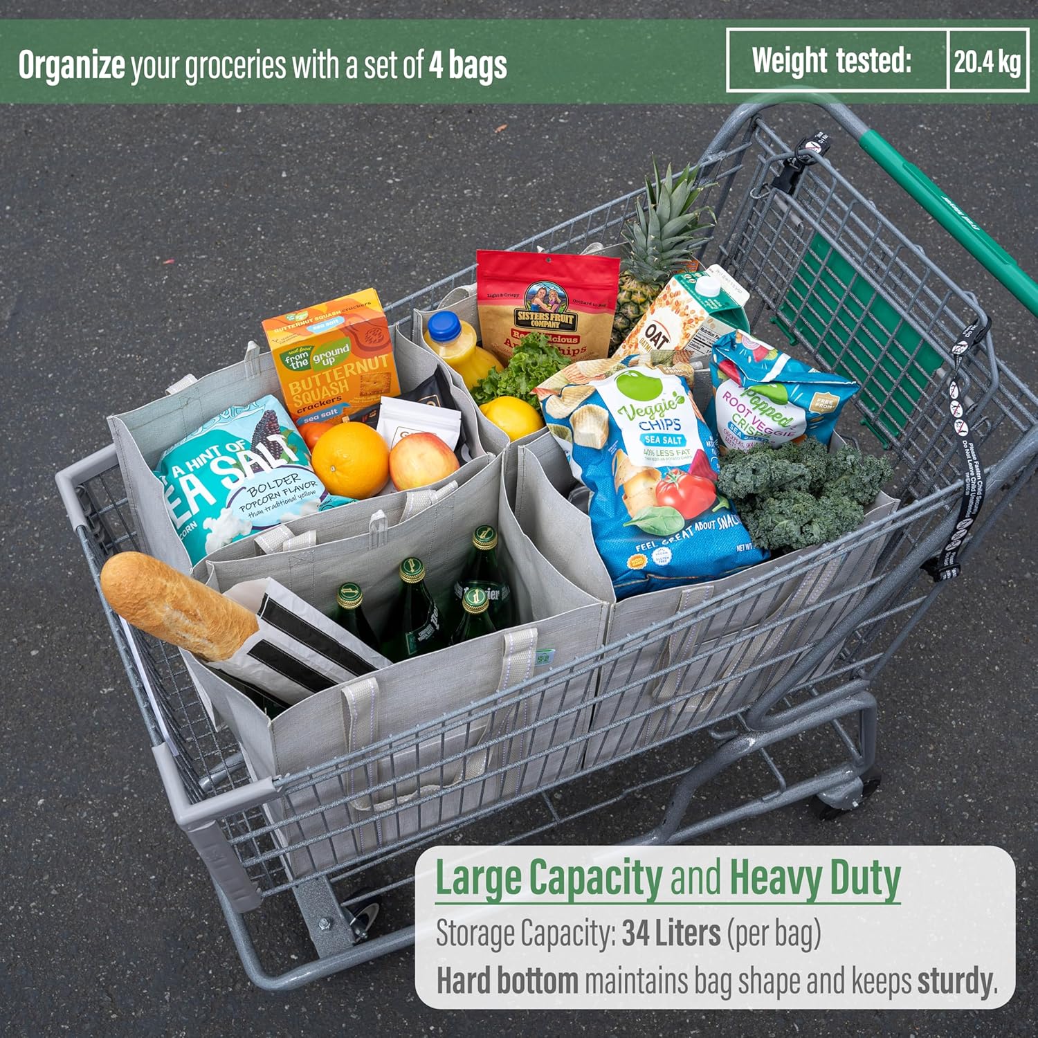 Detalle de VENO 4 Pack reusable grocery bag, 34.4L