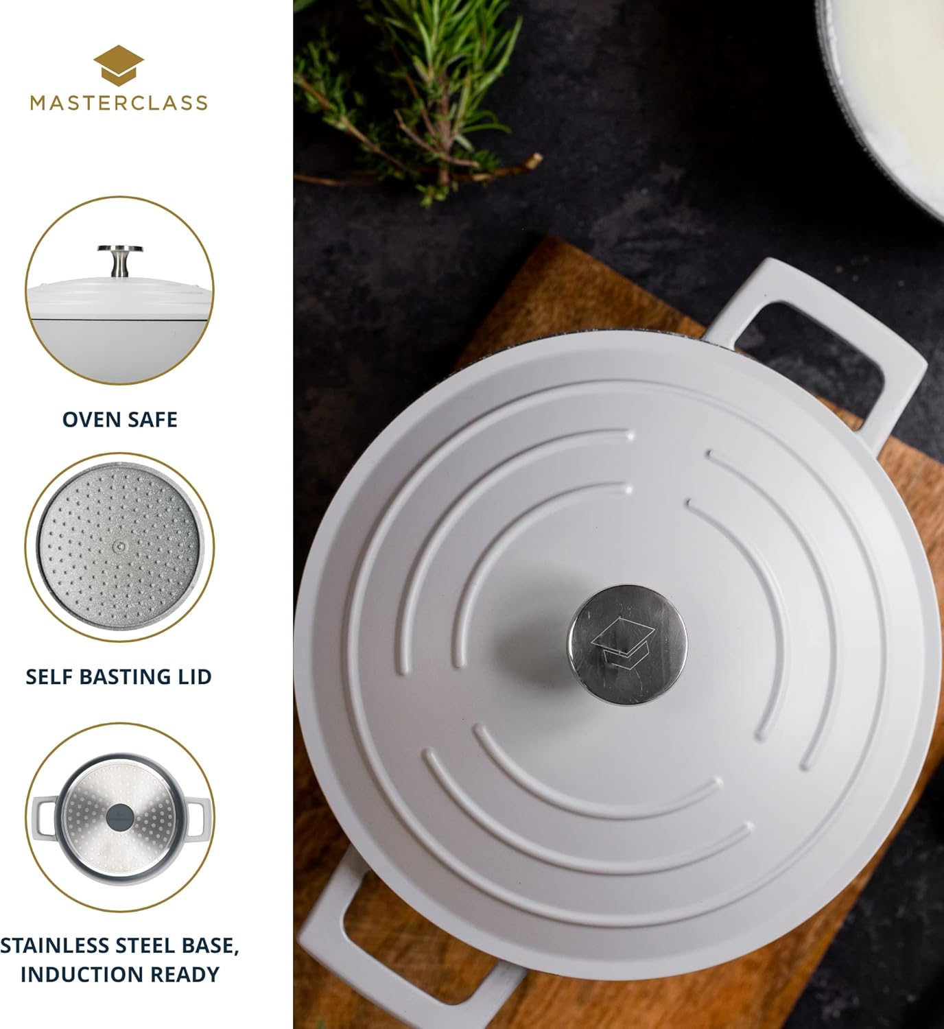 Detalle de MasterClass Casserole peu profonde avec couvercle 4L/28 cm en fonte d'aluminium légère – Grey Ombre