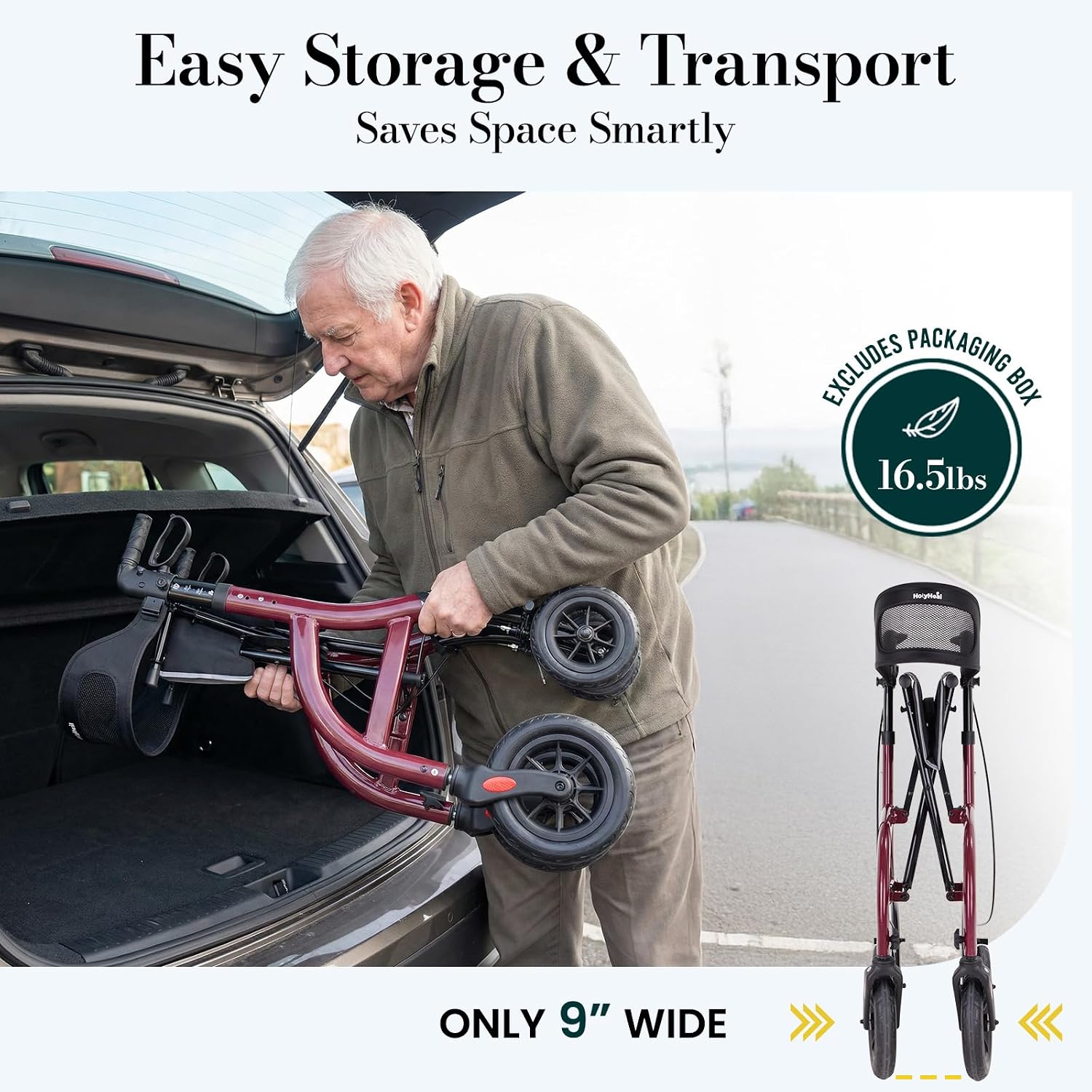 Thumbnail 5 de HolyHeal Walkers for Seniors Rollator: Seat, Backrest & All‑Terrain 10" Wheels