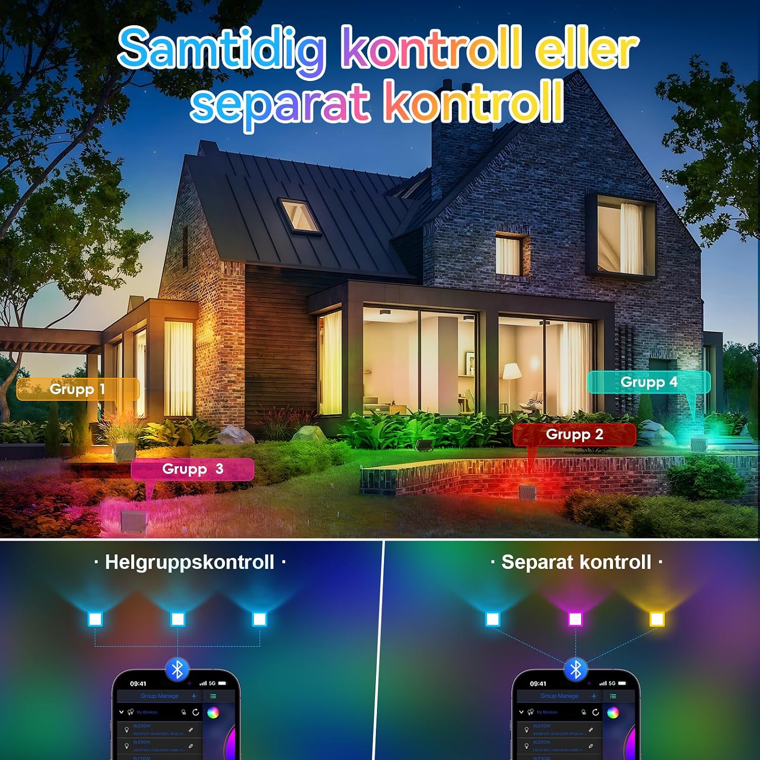 Detalle 2 de MEEKBOS MKB-ZJRGB150 RGB-strålkastare, 2-pack med appstyrning och IP66