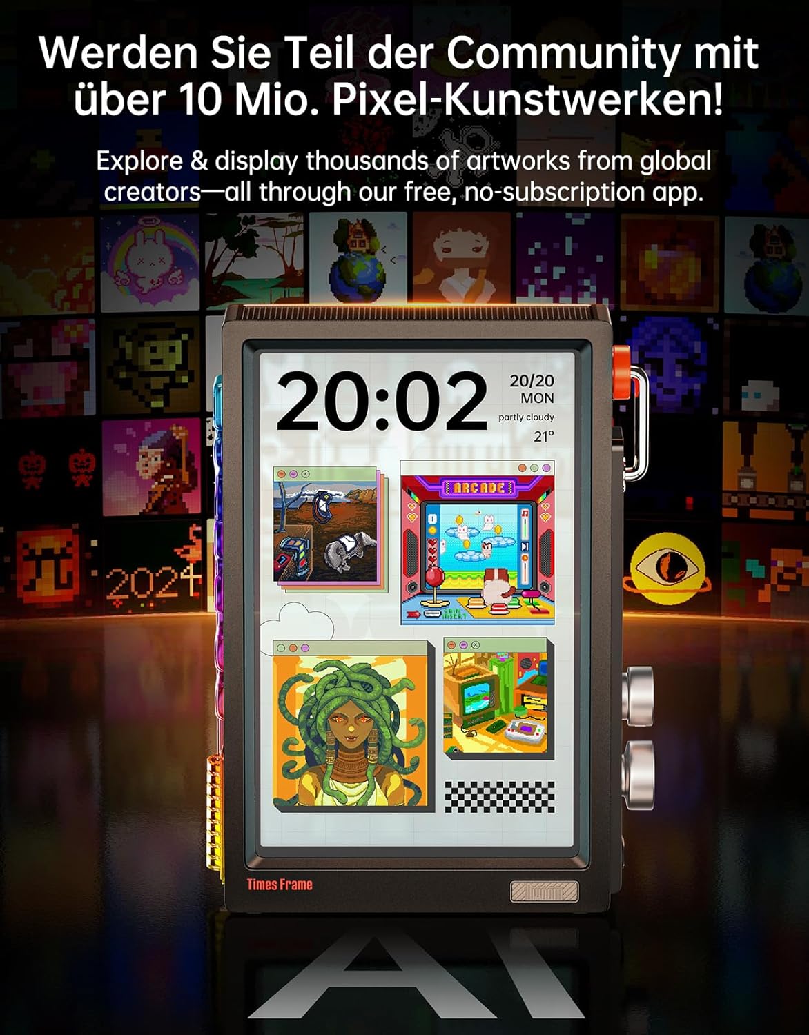 Thumbnail 5 de Divoom Times Frame – Cadre photo numérique IPS 10,1" Wi‑Fi, 64 Go, boutons RGB et +400 cadrans