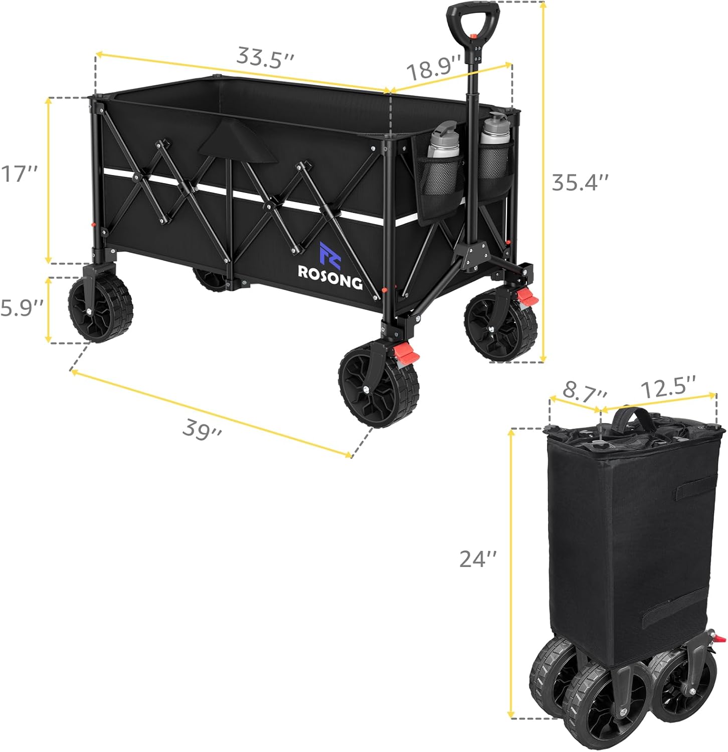 Detalle de ROSONG ZW001 150L Collapsible Wagon Cart, 350-lb Capacity, Folding Design