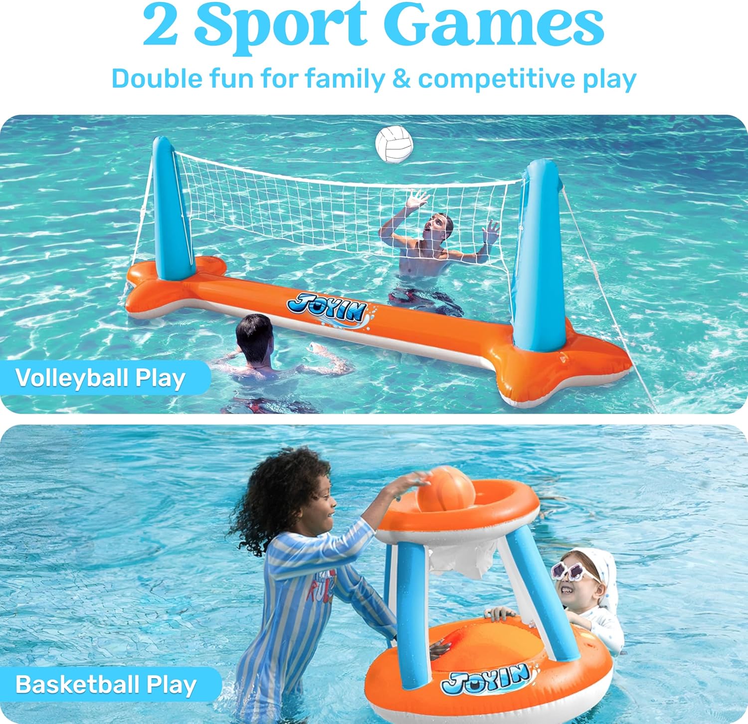 Detalle 2 de JOYIN XL Inflatable Pool Float Set: Volleyball Net & Basketball Hoops for Big Pool Play