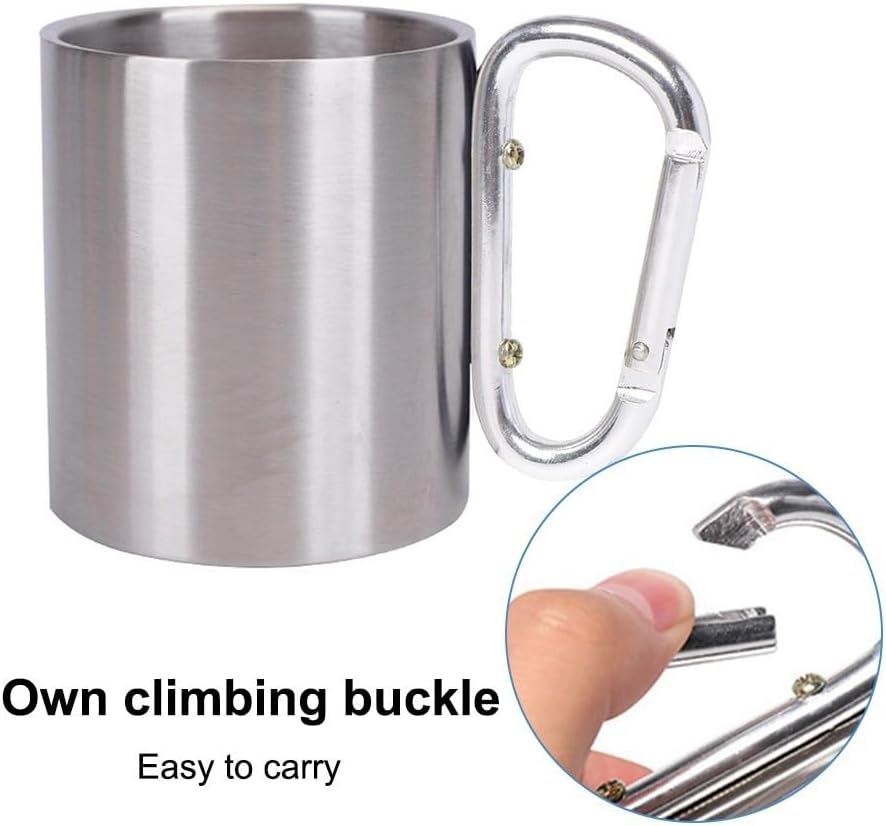 Thumbnail 5 de MiOYOOW Stainless Steel Carabiner Mug — 300ML, Double‑Walled Camping Cup with Snap Handle
