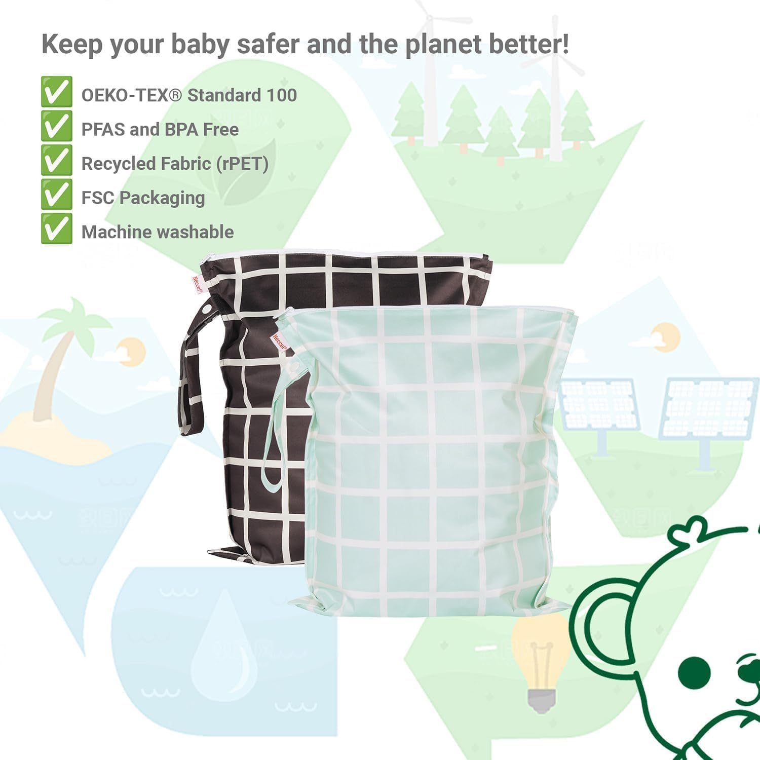 Thumbnail 6 de HECCEI Wet Bags (2 Pack) – Waterproof wet/dry bags for baby, swim, gym and travel