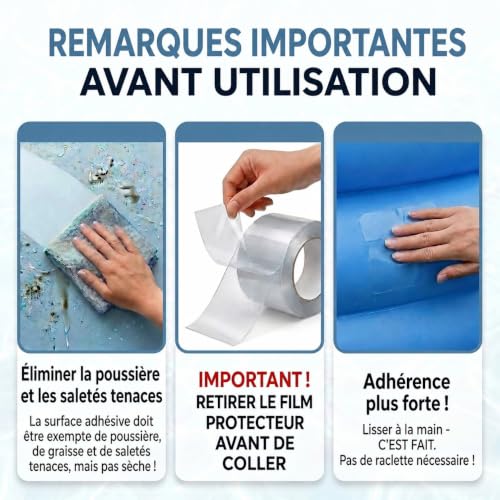 Detalle de ATG Kit réparation piscine sous l’eau – ruban étanche transparent 10×150 cm pour liner et surfaces lisses