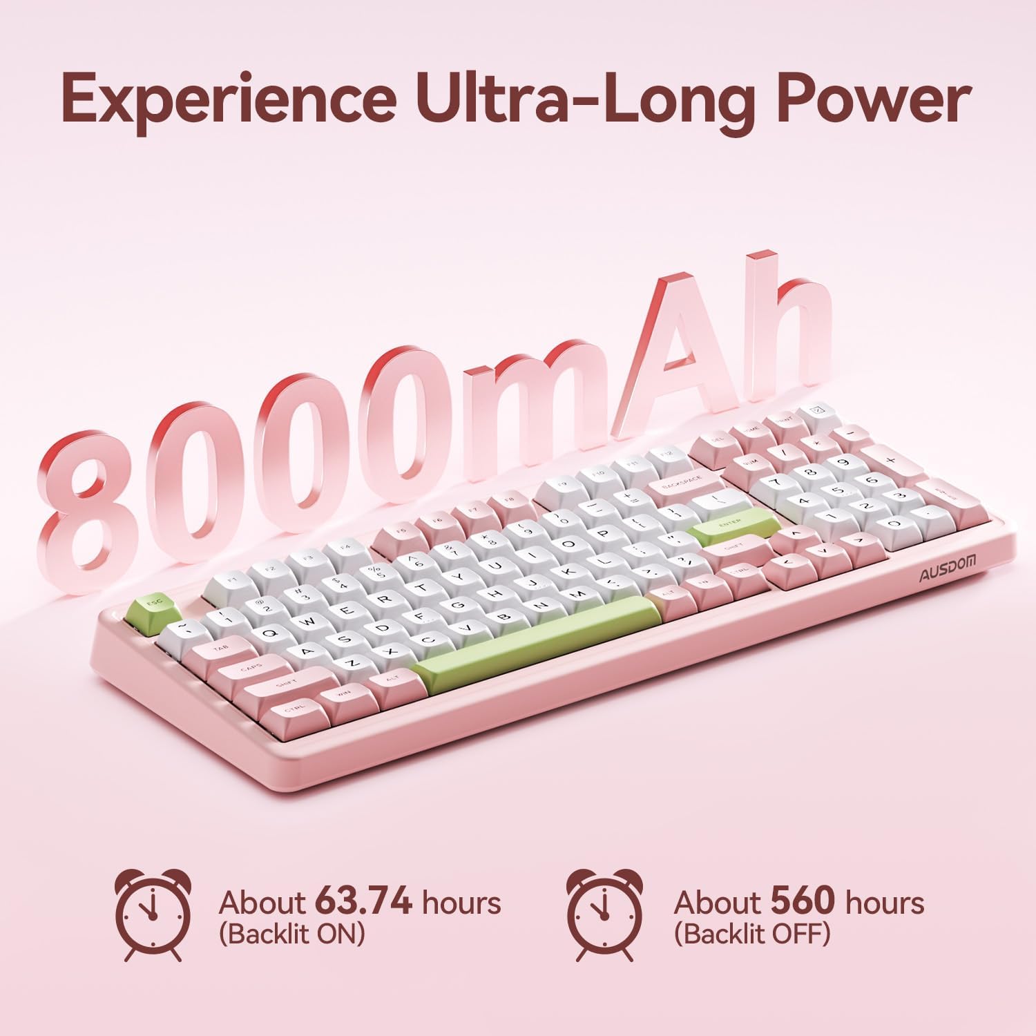 Detalle de AUSDOM H98 Pink Creamy 98-Key Mechanical Keyboard with RGB and Tri-Mode Connectivity