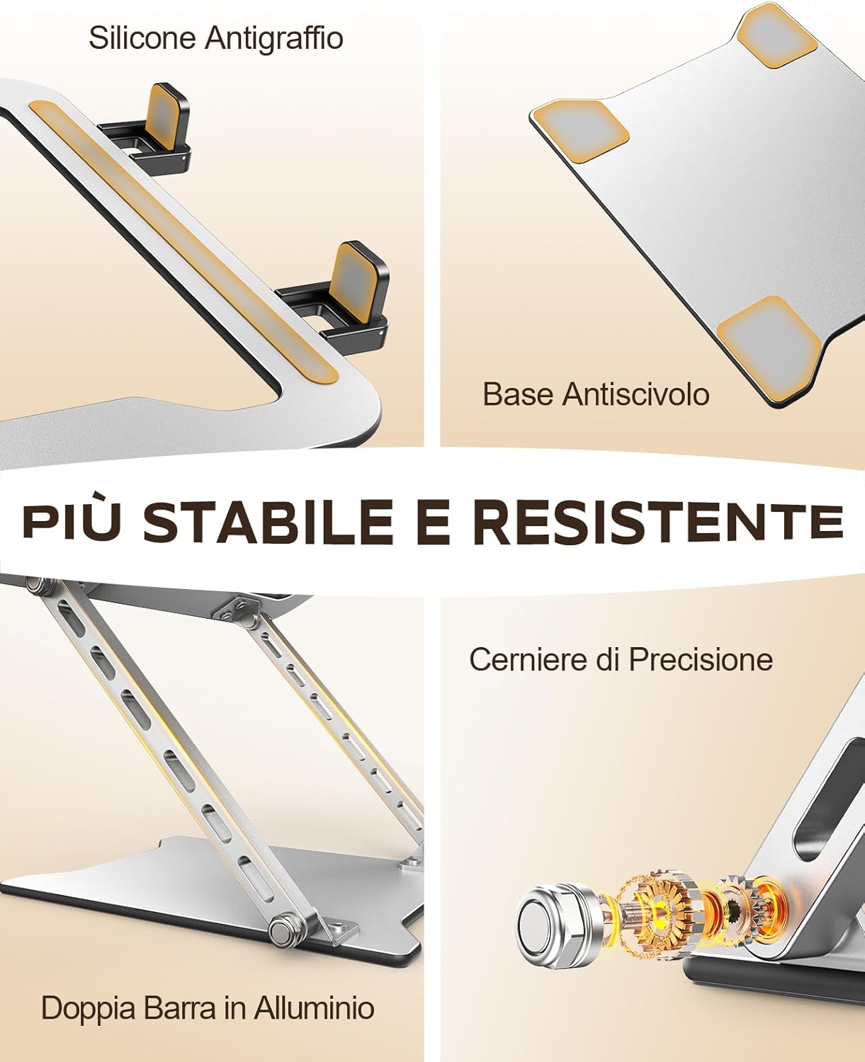 Detalle de Babacom Ultra-Sottile Supporto PC Portatile regolabile in altezza (10–15,6") con doppia barra
