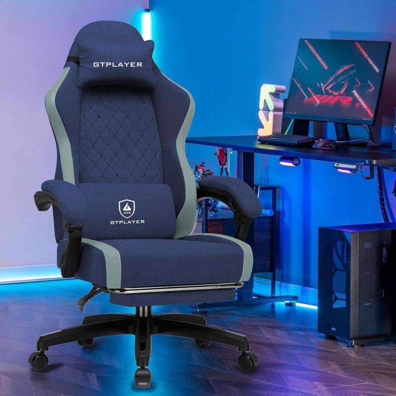 Detalle 2 de Silla Gaming GTPLAYER Ergonómica Transpirable con Reposapiés Azul