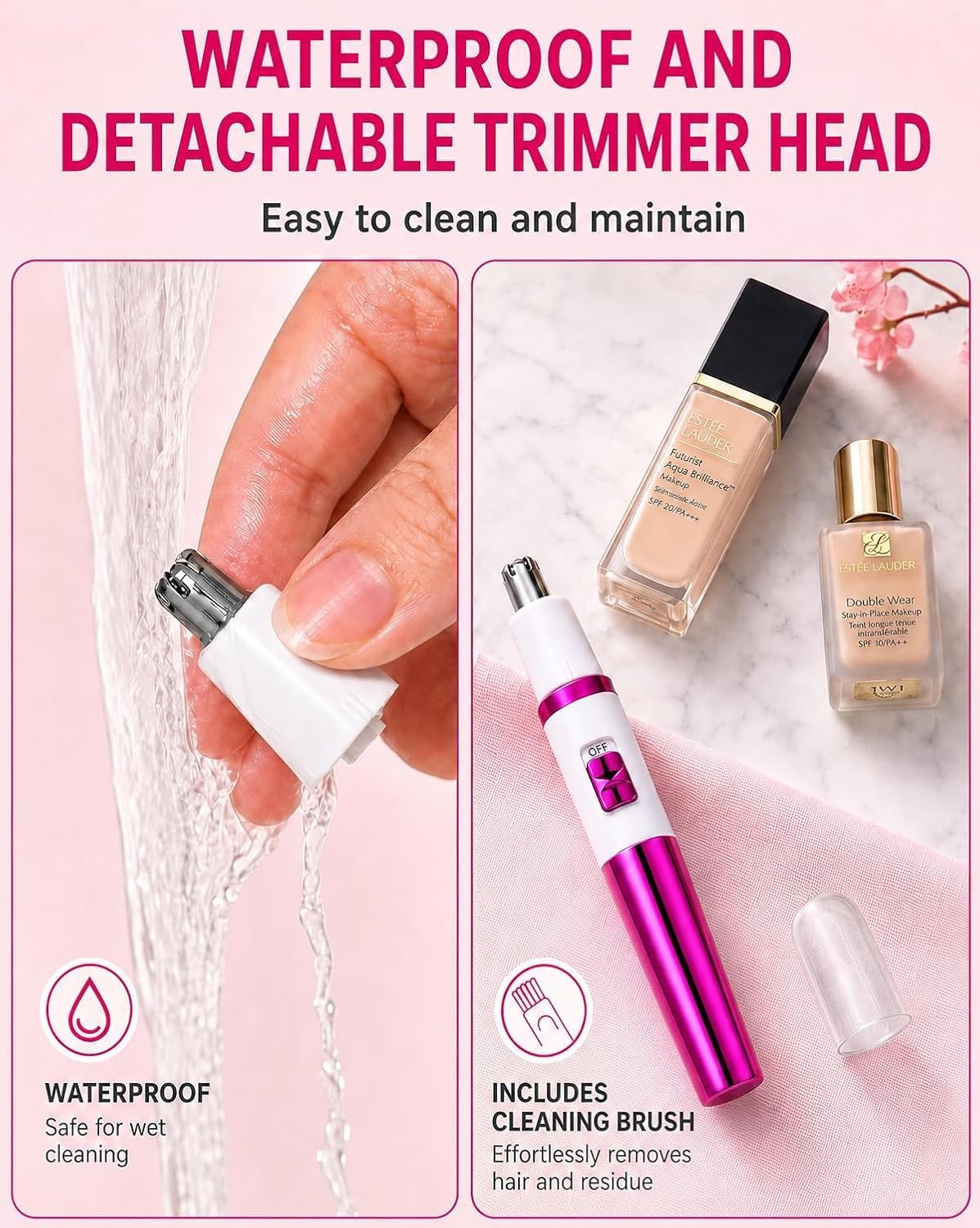 Detalle de NUMIFUN C421-ZZCDE neushaartrimmer voor dames, waterdicht, 6500 tpm
