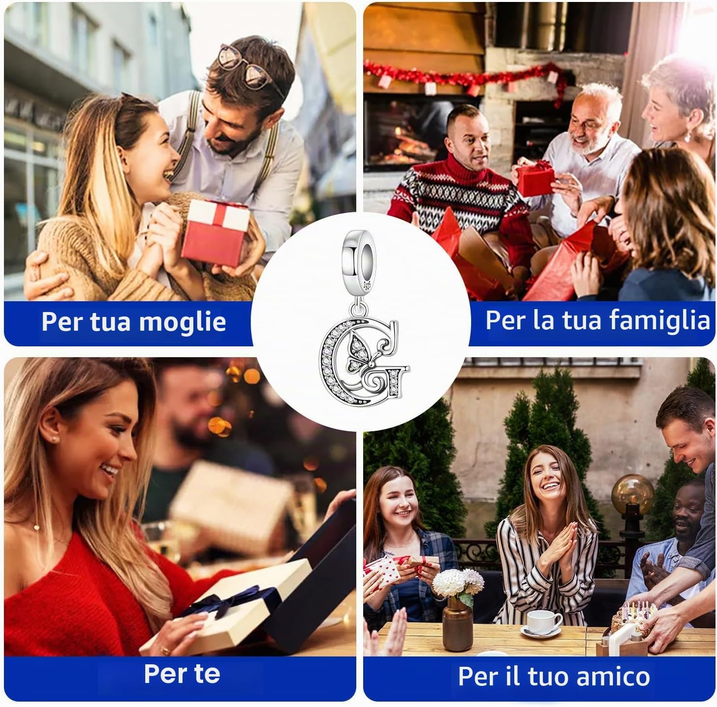 Detalle de CYCUFF Ciondolo a forma di lettera A farfalla in argento 925 per braccialetti e collane