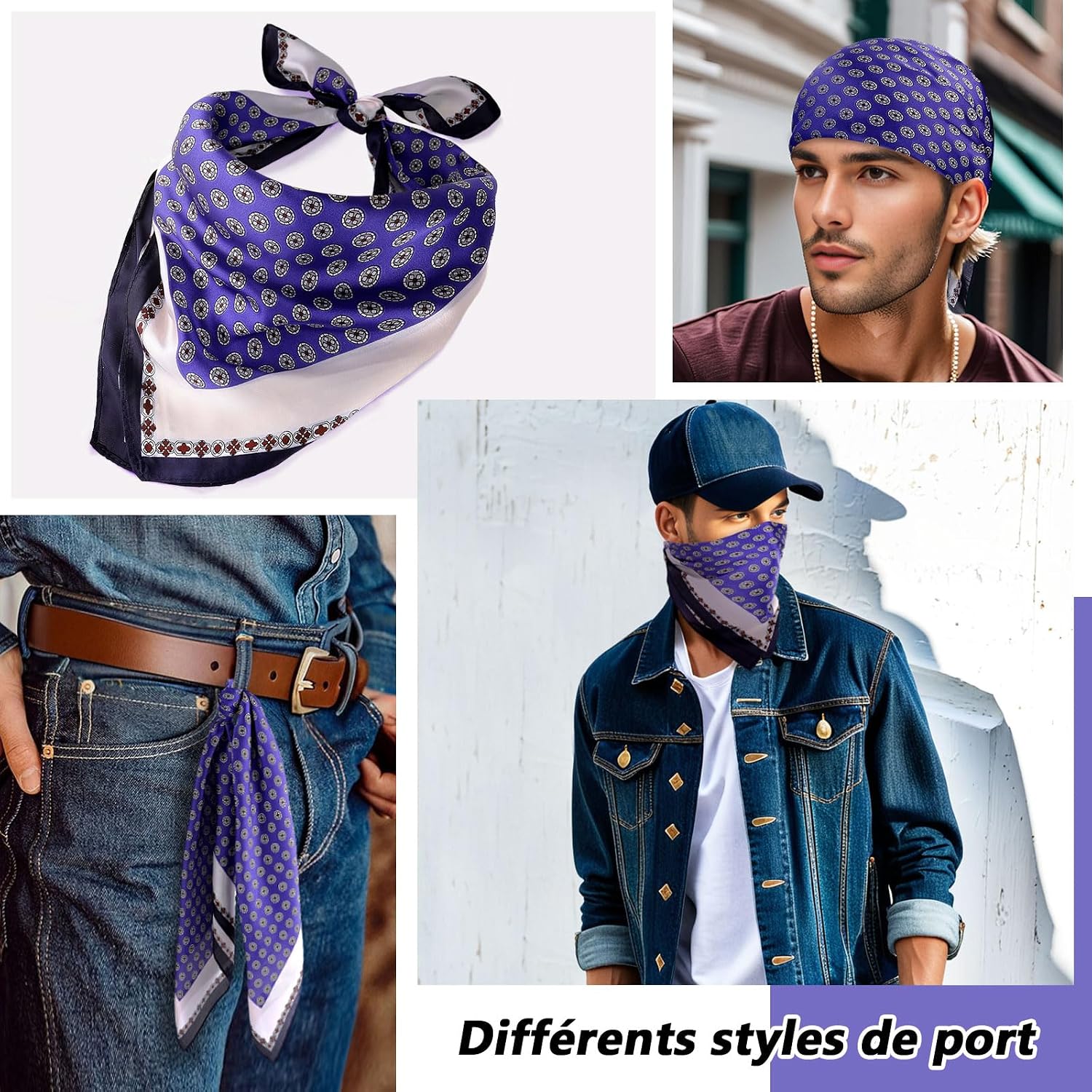 Thumbnail 4 de DAMILY Vintage Bandana Herren 70x70 cm Seidig
