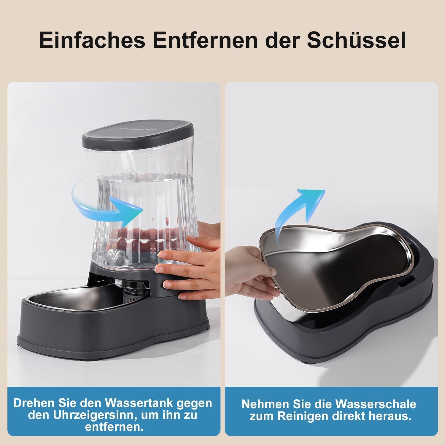 Thumbnail 6 de Gardner Pet Futterautomat für Katzen: 3,85-l-Wasserspender mit Edelstahlschüssel, ohne Strom (BPA-frei, grau)