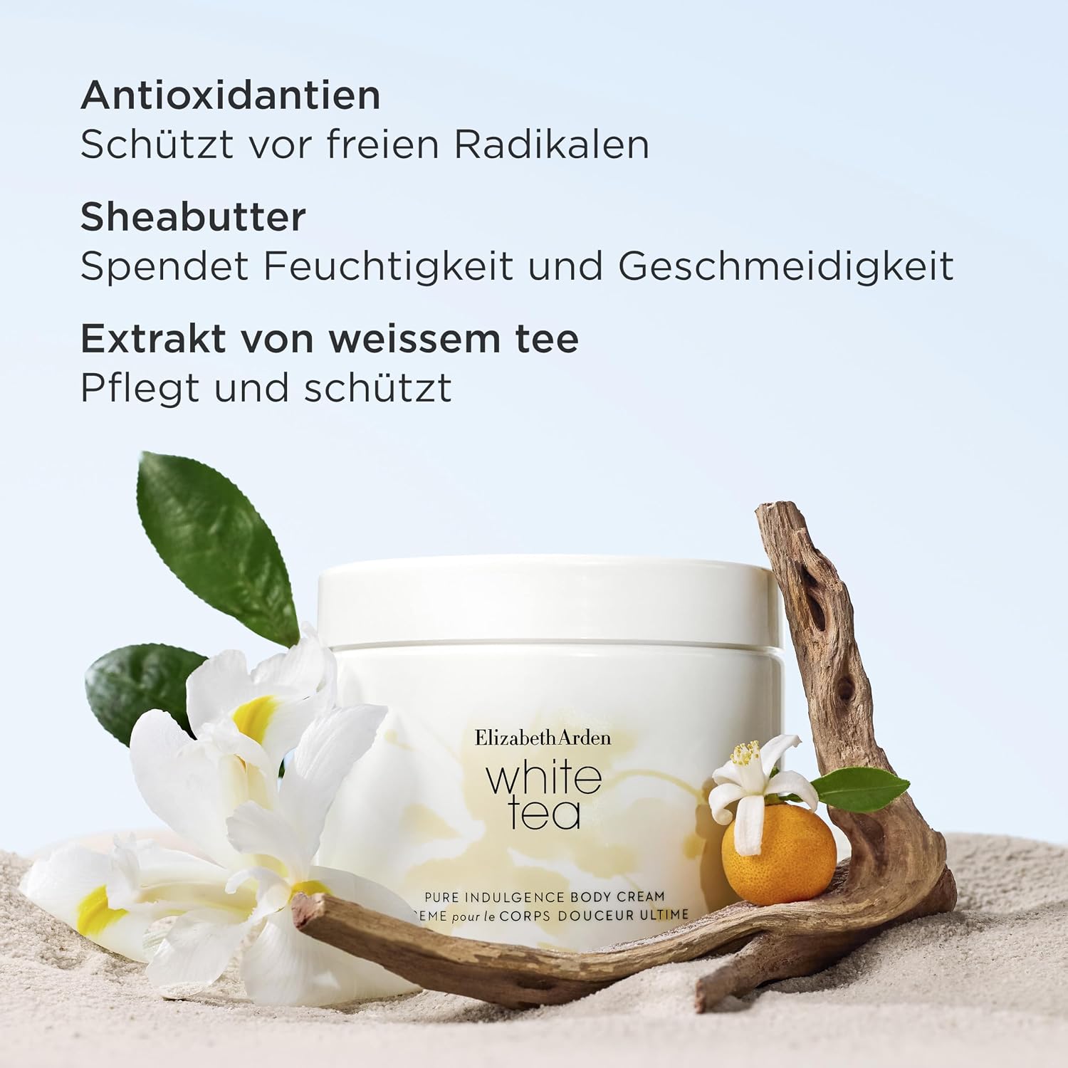 Detalle de Elizabeth Arden White Tea Körpercreme mit Duft von weißem Tee – spendet intensive Feuchtigkeit, 400 ml