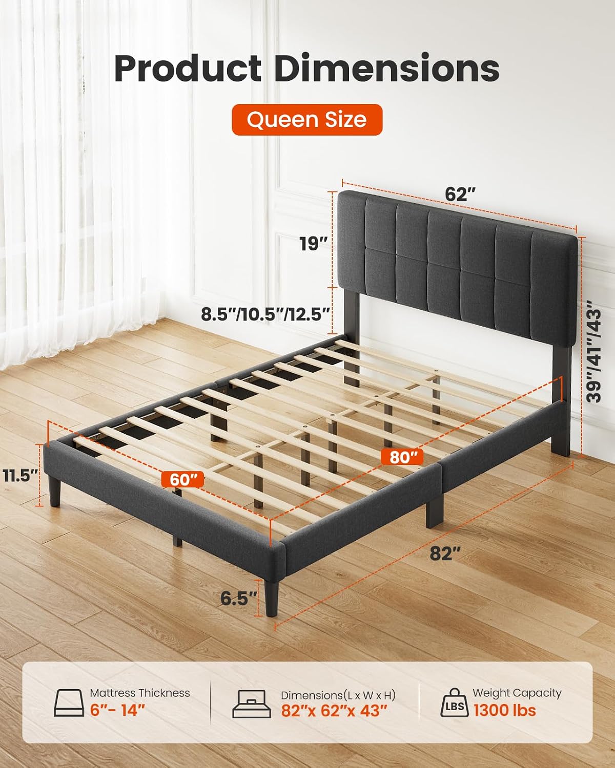 Detalle 2 de Amada Queen Bed Frame, 1,300-Pound Capacity