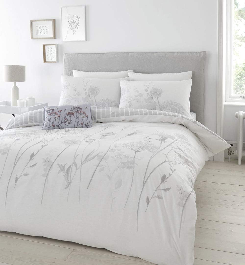 Thumbnail 1 de Catherine Lansfield Meadowsweet Floral Reversible King Duvet Cover Set with Pillowcases White