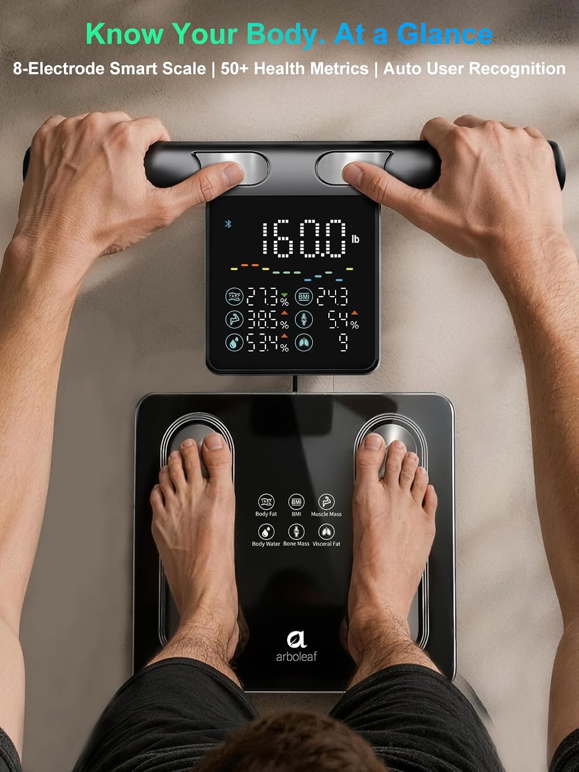 Thumbnail 3 de arboleaf CS10P Smart Body Composition Scale, 8 Electrodes, 5.3-Inch Display