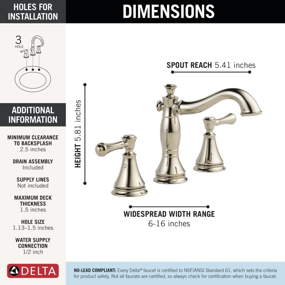 Detalle de Delta Widespread Bathroom Faucet, Polished Nickel