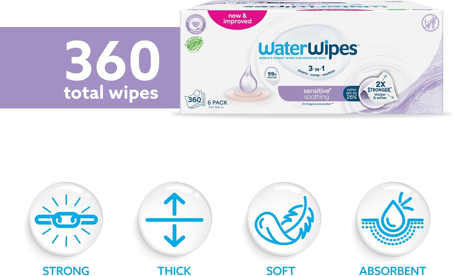 Detalle 2 de WaterWipes Sensitive+ Soothing Wipes 360 Count