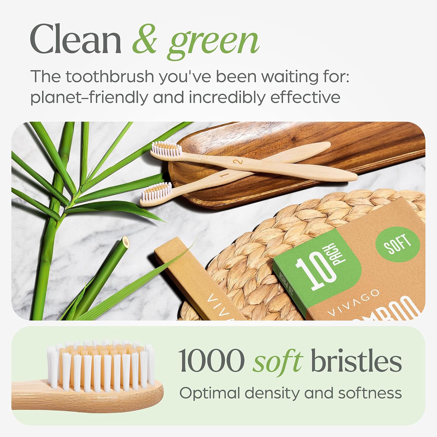 Detalle 2 de VIVAGO Bamboo Toothbrushes 10 Pack
