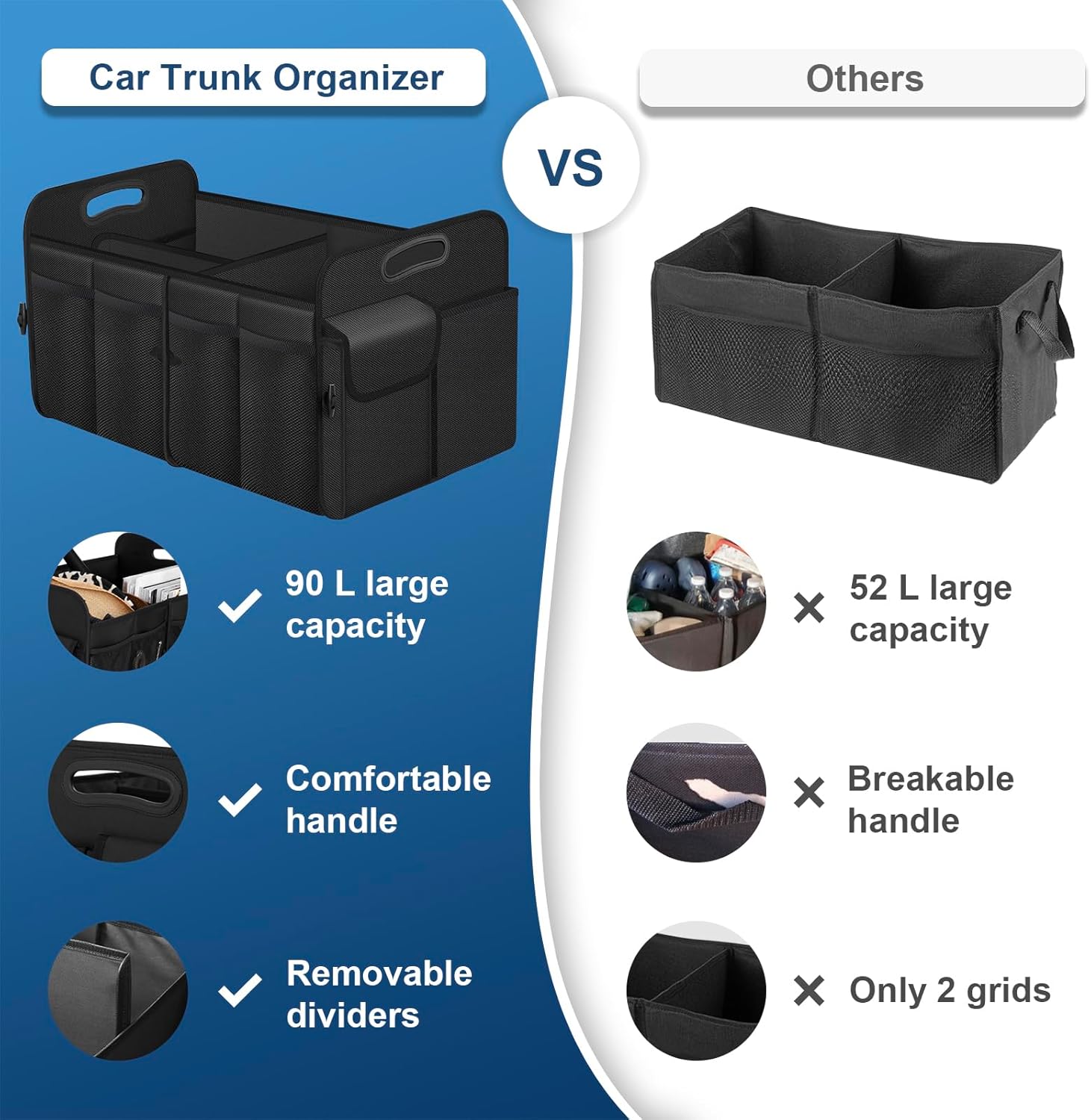 Thumbnail 1 de Femuar Car Trunk Organizer (72L) with Waterproof Collapsible Storage and 11 Pockets, Black