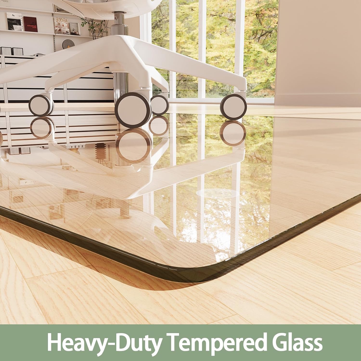 Detalle 2 de InfiniGlass GlassMat-FY4655-5 Tempered Glass Chair Mat, 48" x 40", Clear