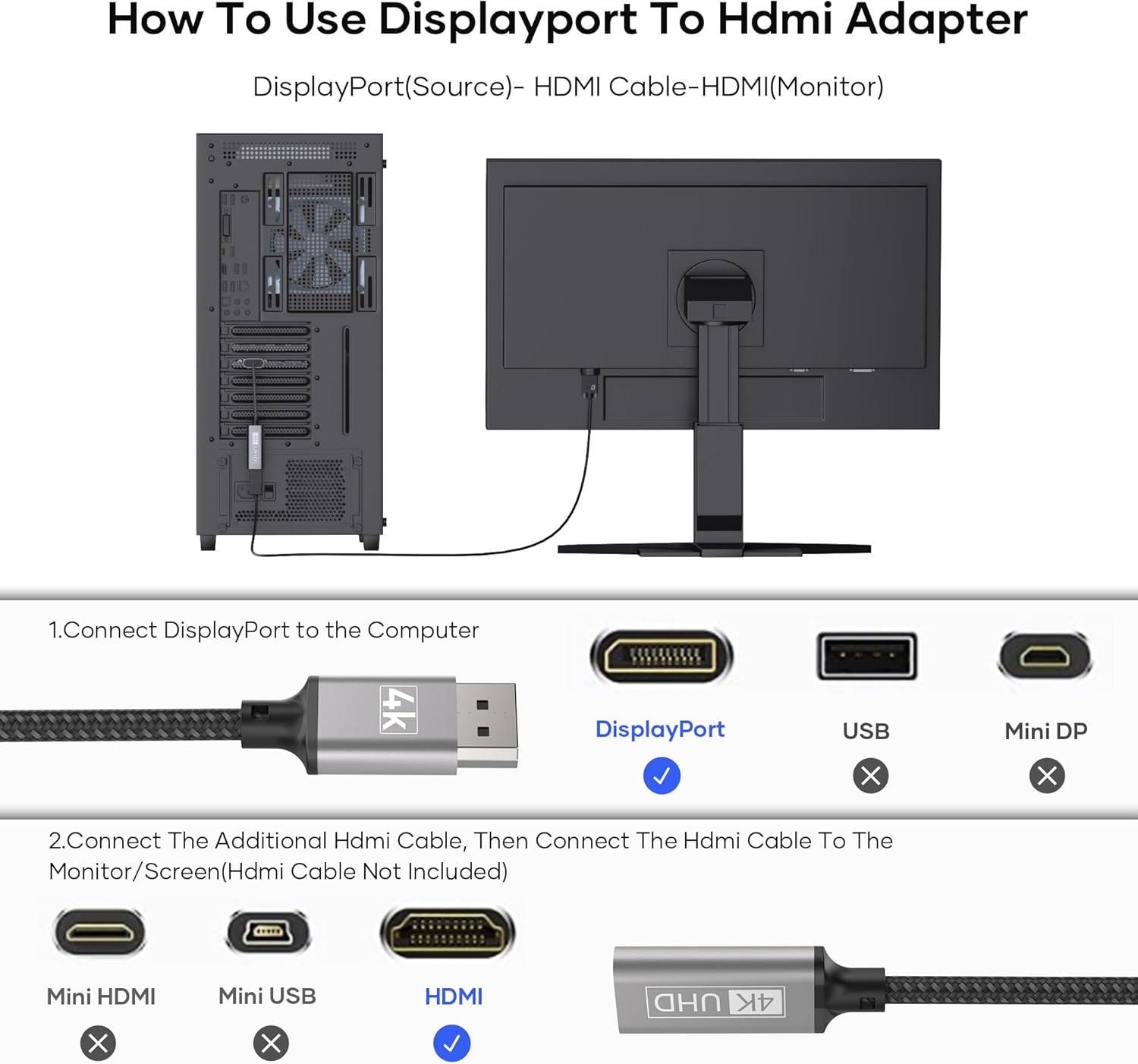 Thumbnail 3 de Tanzato DisplayPort a HDMI 4K Adaptador