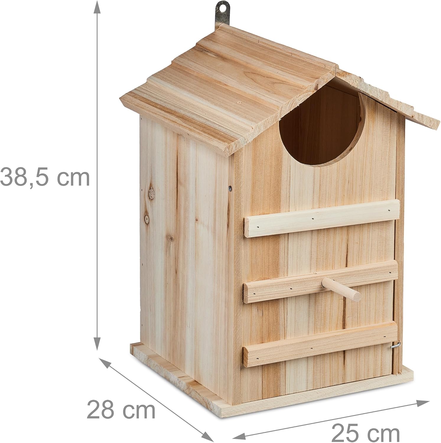 Detalle de Relaxdays Eulen Nistkasten Bausatz aus Holz – DIY-Nistkasten mit aufklappbarer Tür (H 38,5 × B 25 × T 28 cm) zur Aufhängung